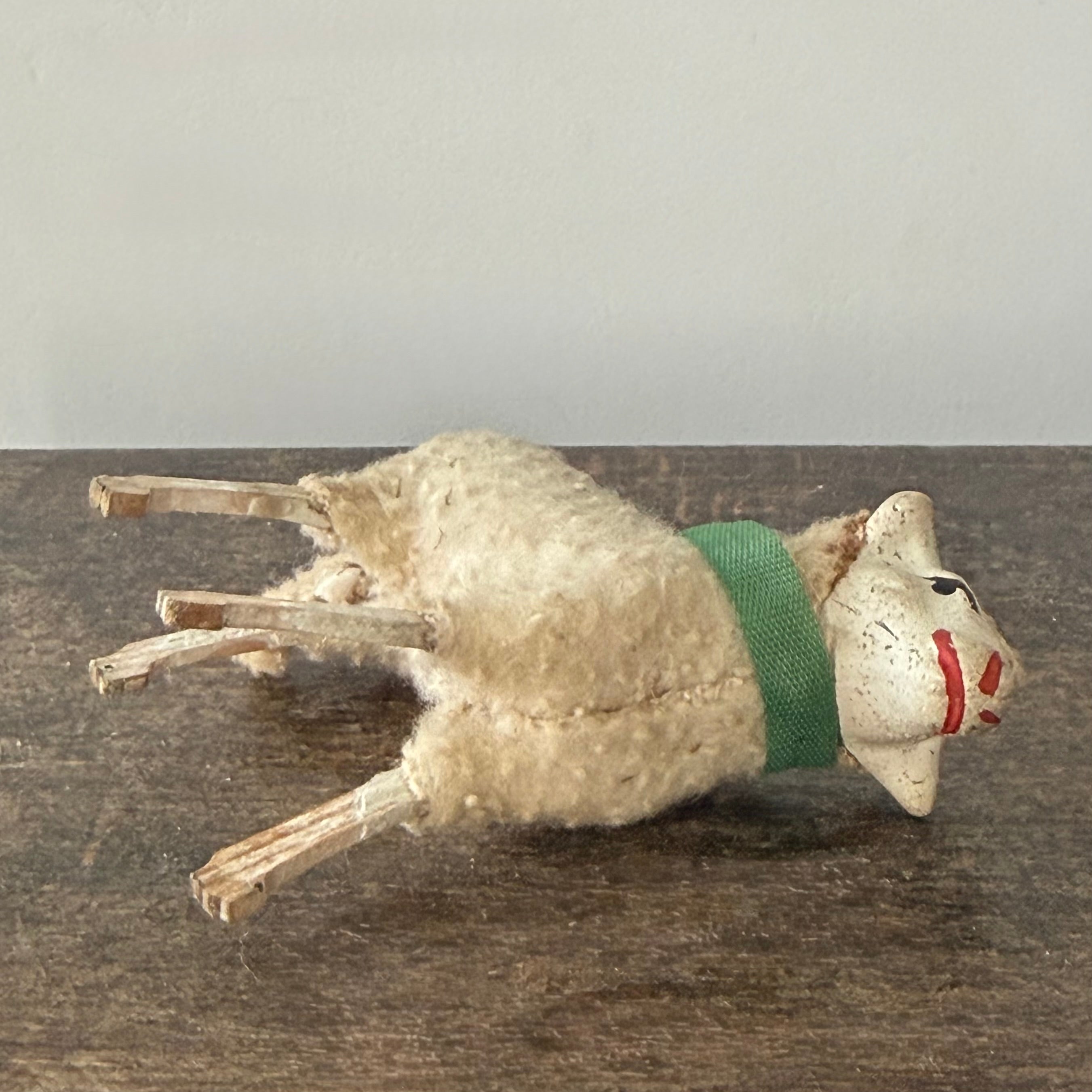 Antique German Putz Sheep Set Wool Covered Nativity Figures c1920