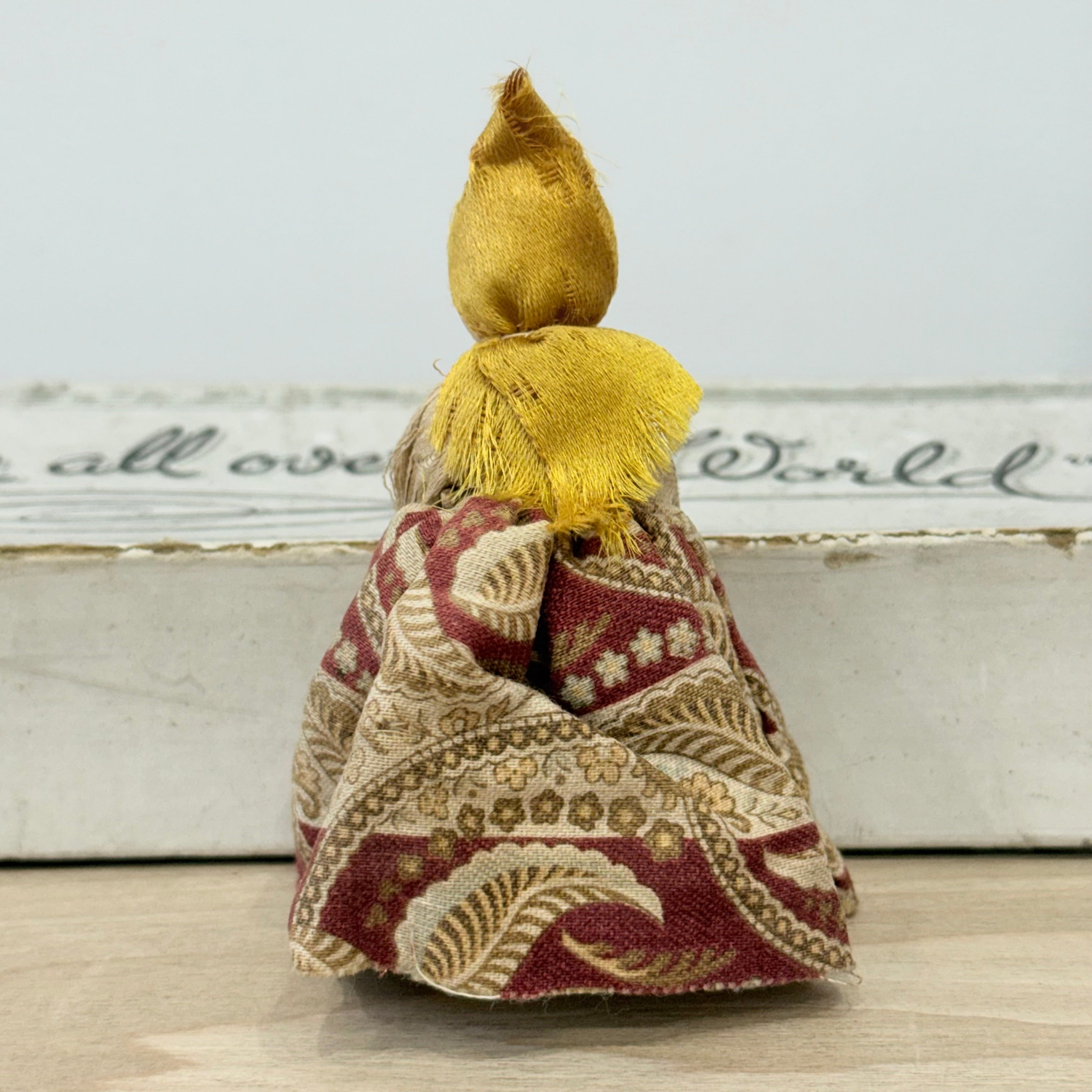 Antique Miniature Wooden Peg Doll Hand Painted Folk Costume c1900