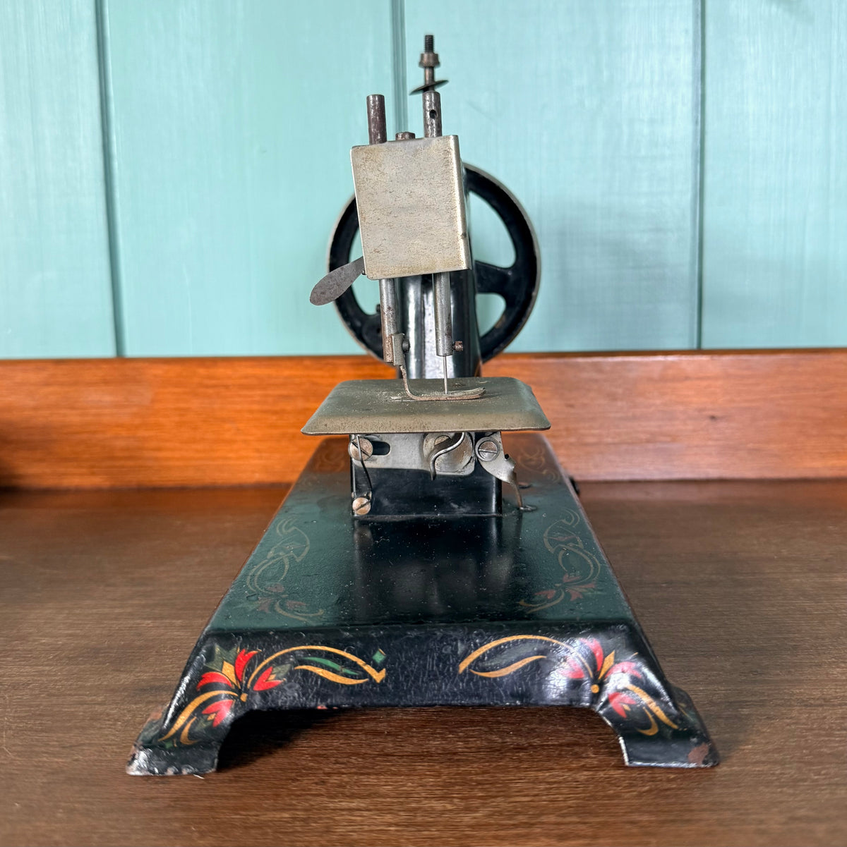 Antique German Child’s Toy Sewing Machine Floral Tinplate c.1930