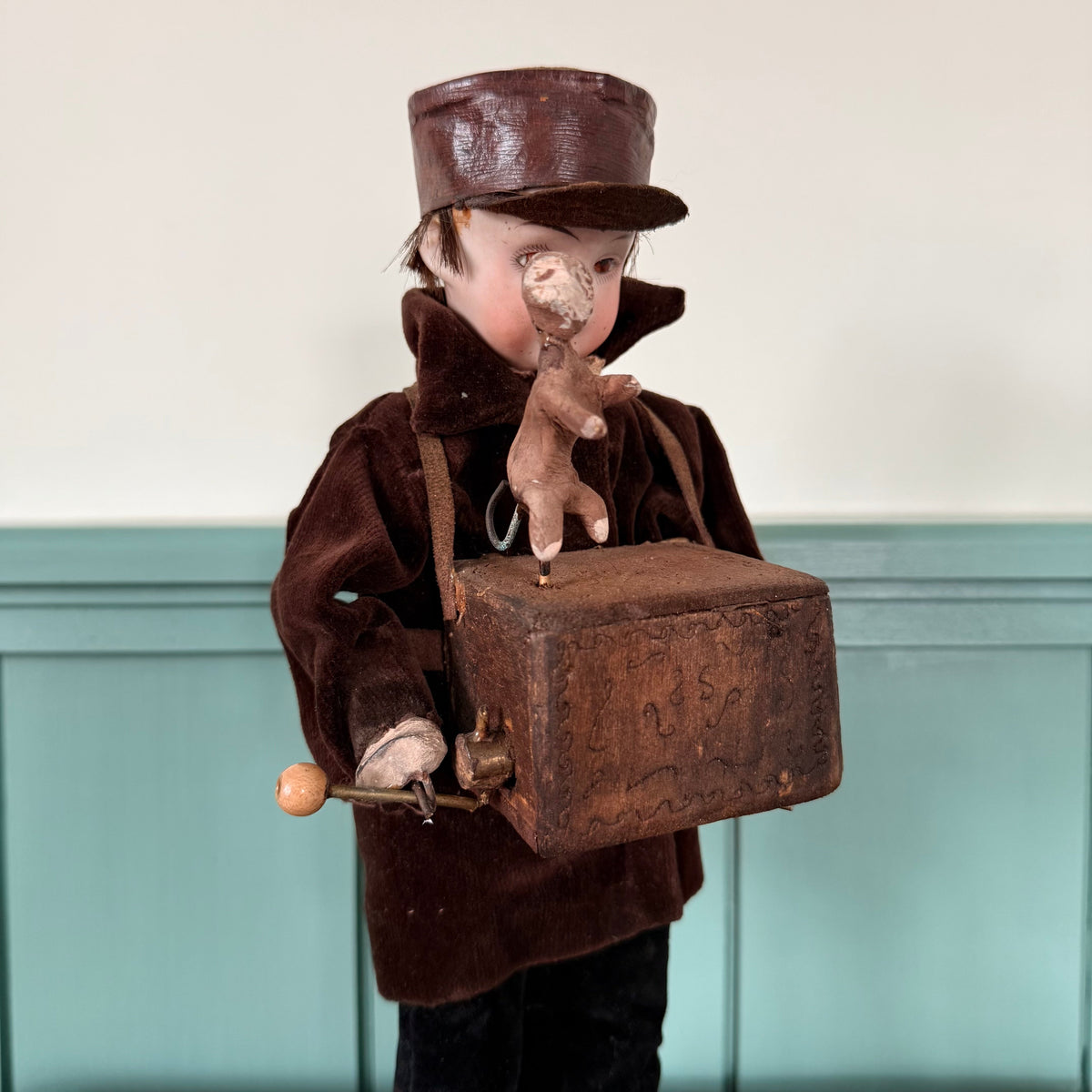 Antique German Organ Grinder Monkey Automaton Recknagel Bisque Head c1900