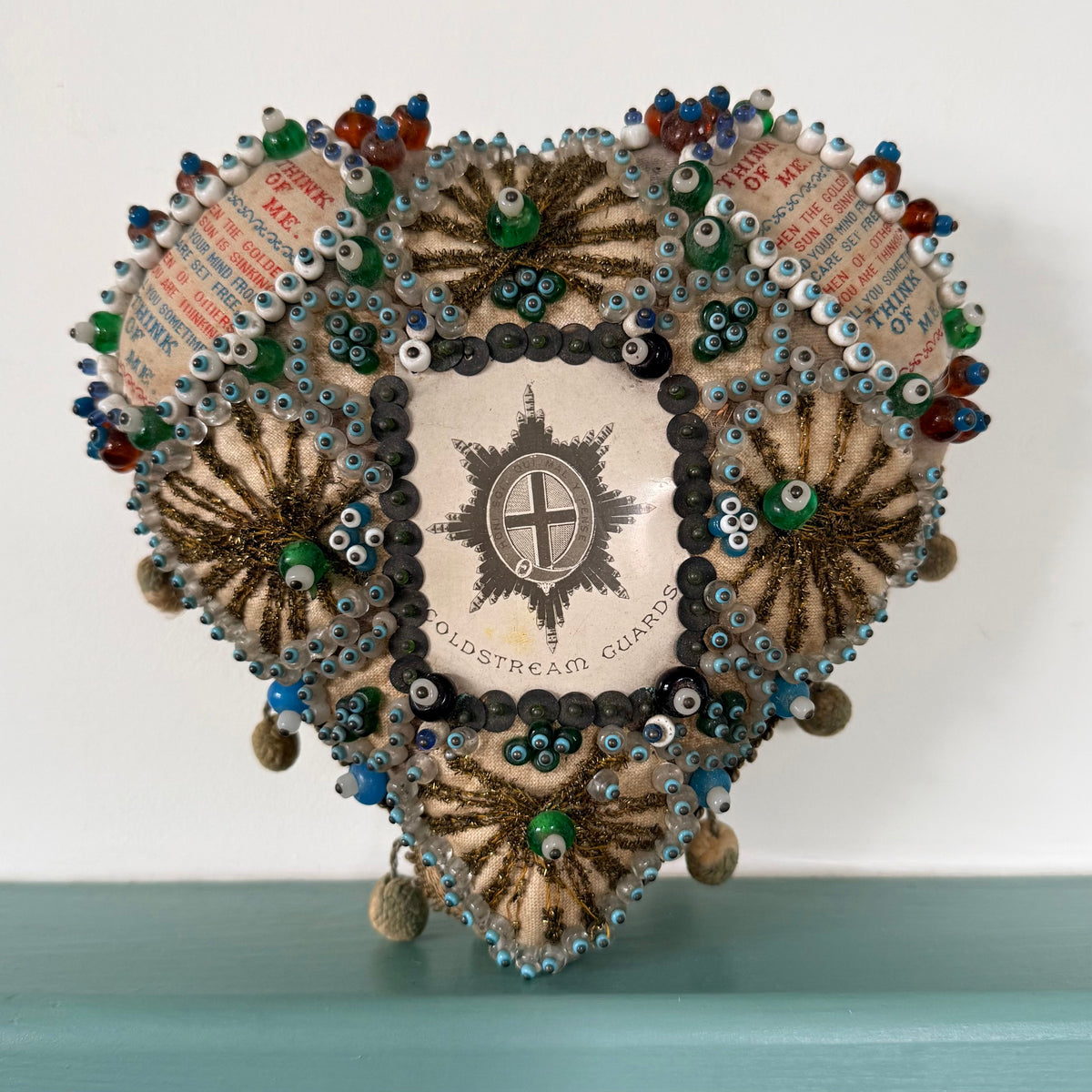 WW1 Coldstream Guards Sweetheart Pin Cushion Beaded Heart Think of Me