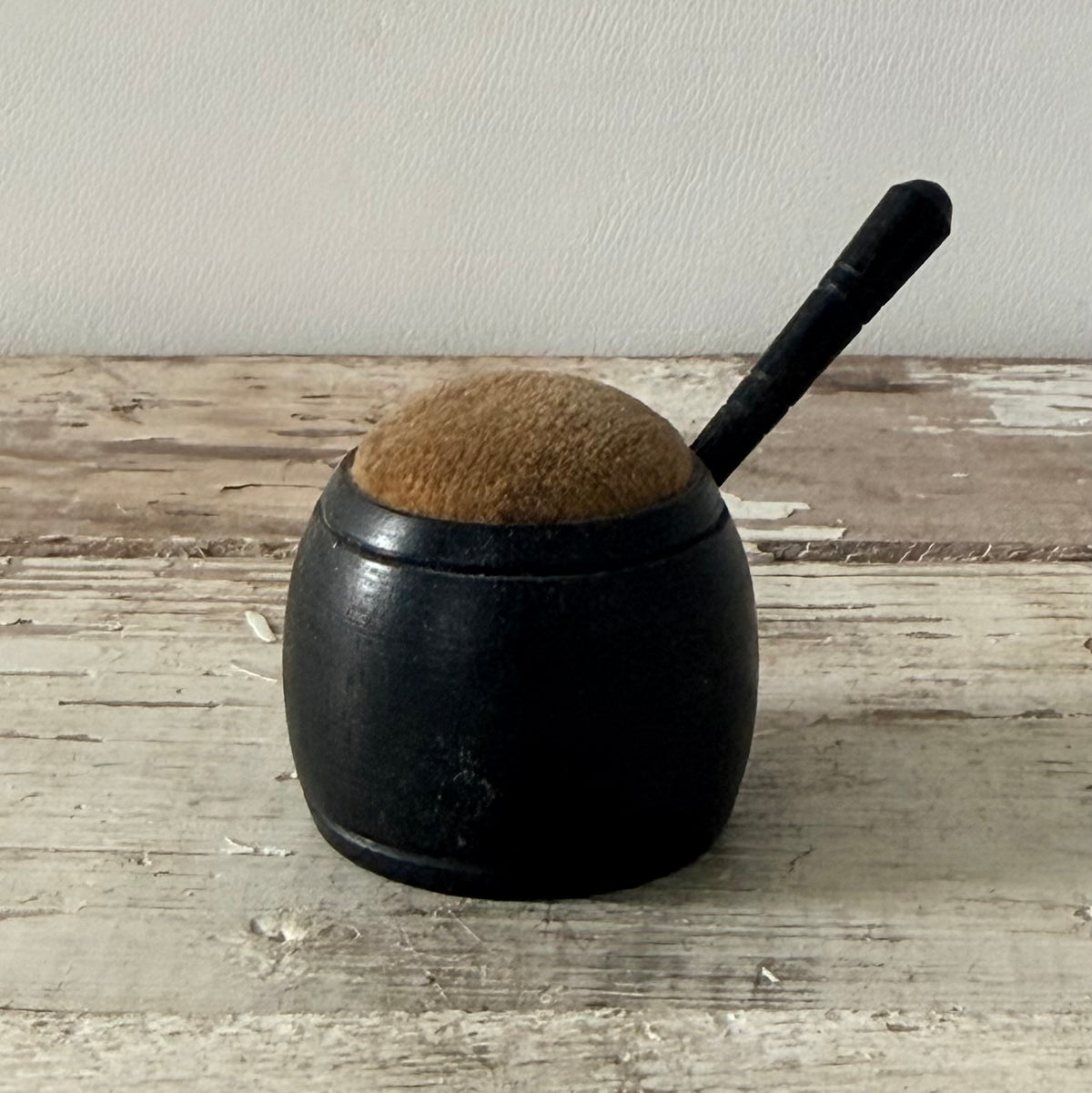 Antique Victorian Treen Saucepan Pin Cushion – Ebonised Wood c.1880
