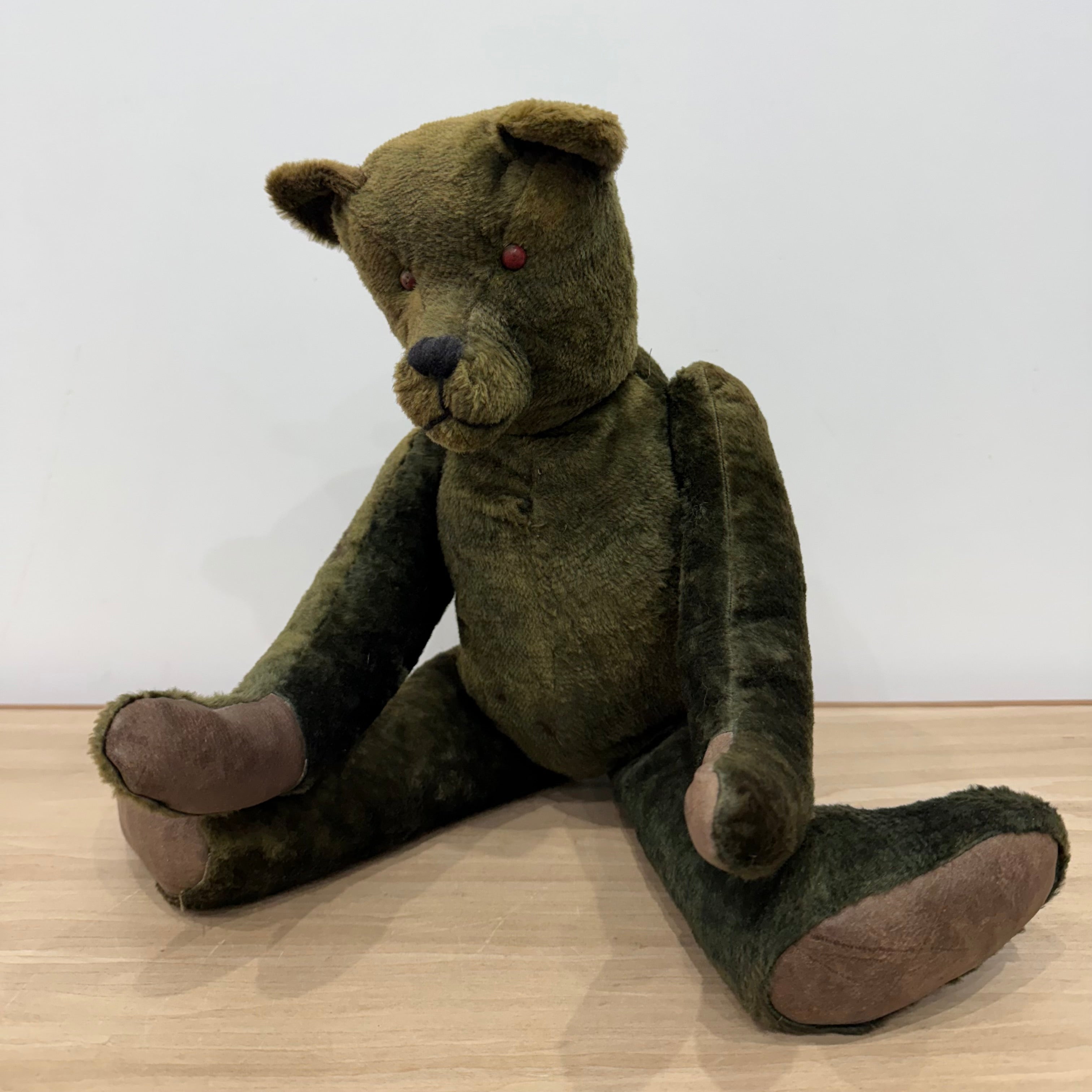 Early 20th Century Straw Filled Plush Teddy Bear Disc Joints 44cm