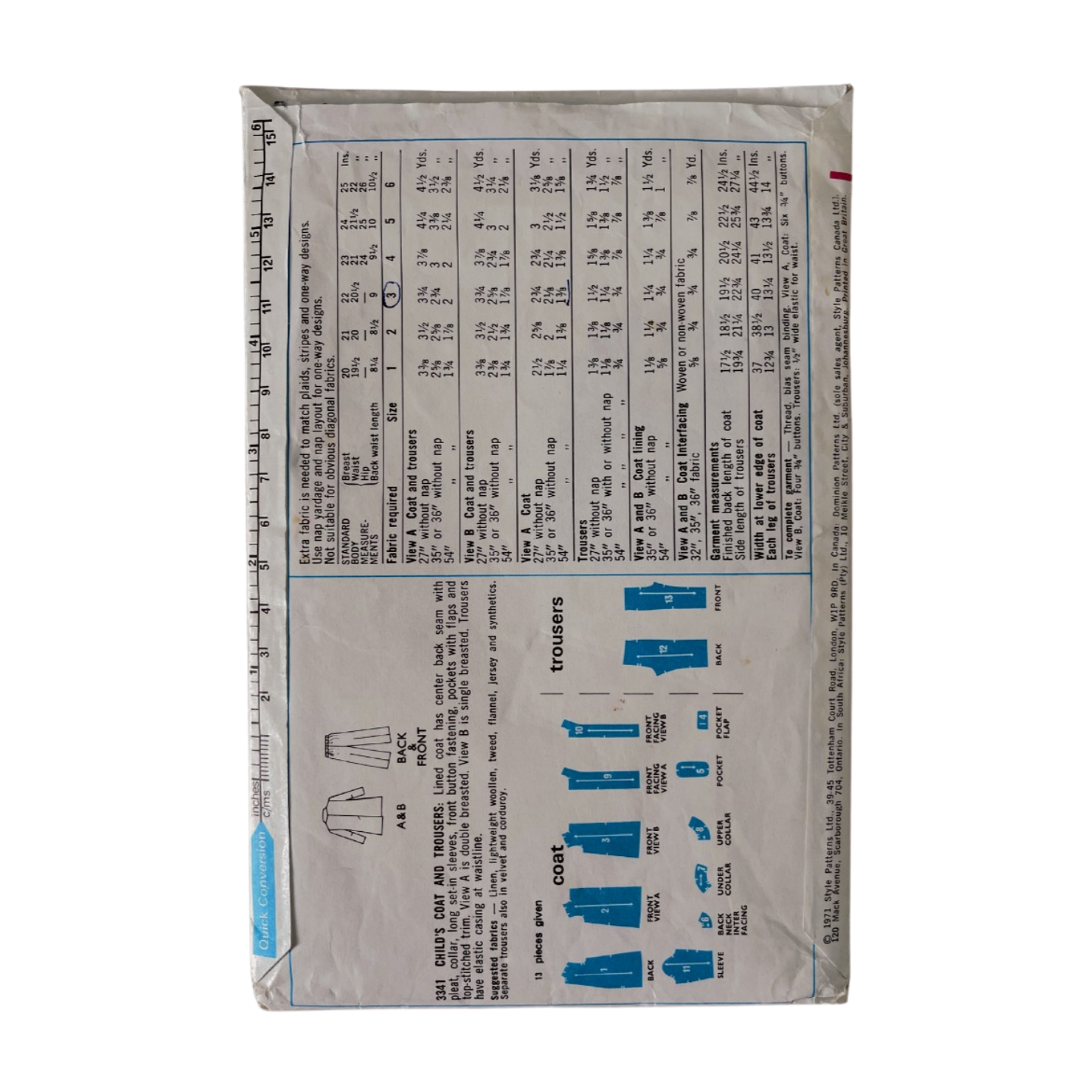 Style 3341 Childs Size 3 Coat