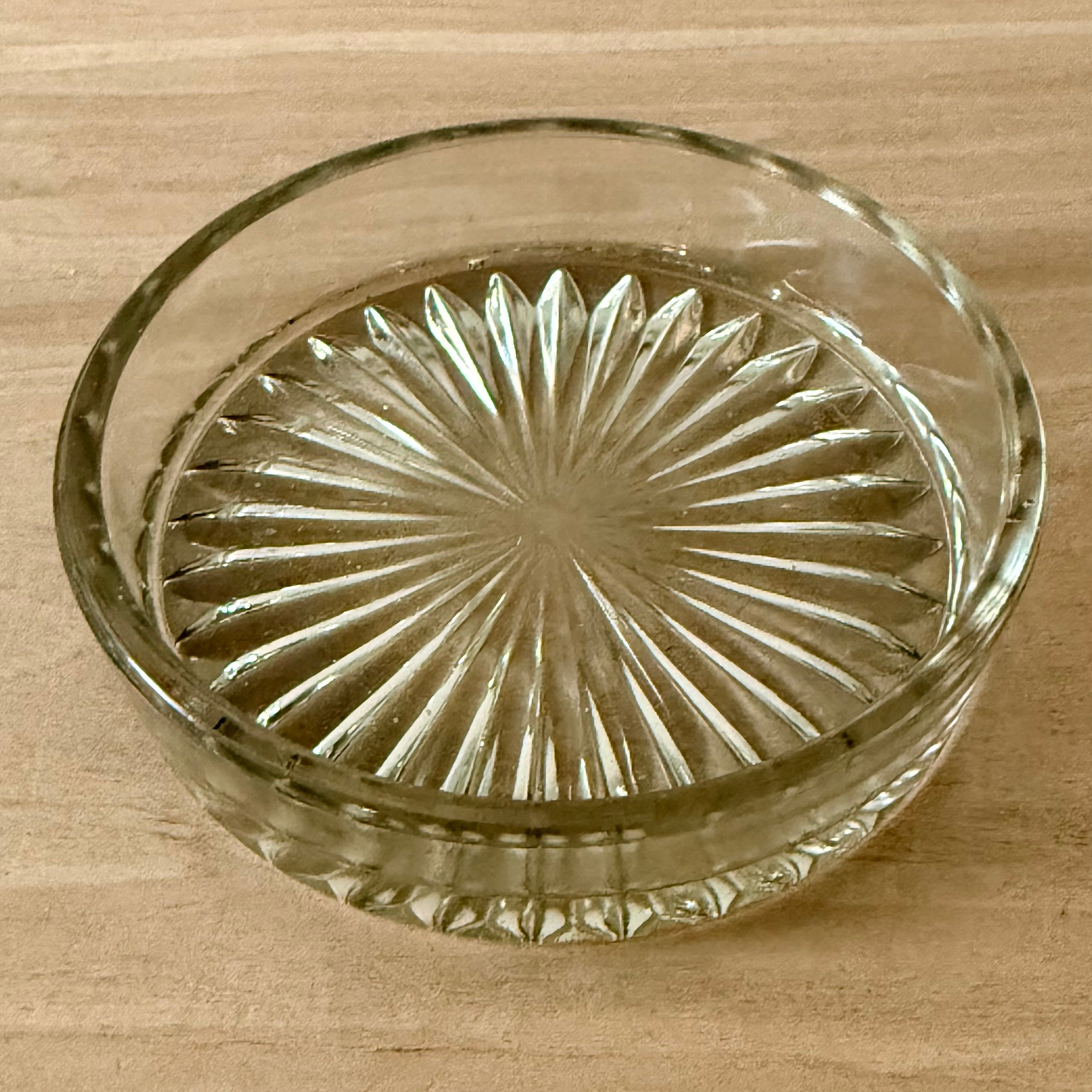 Vintage Wooden Butter Dish Stand with Pressed Glass Insert