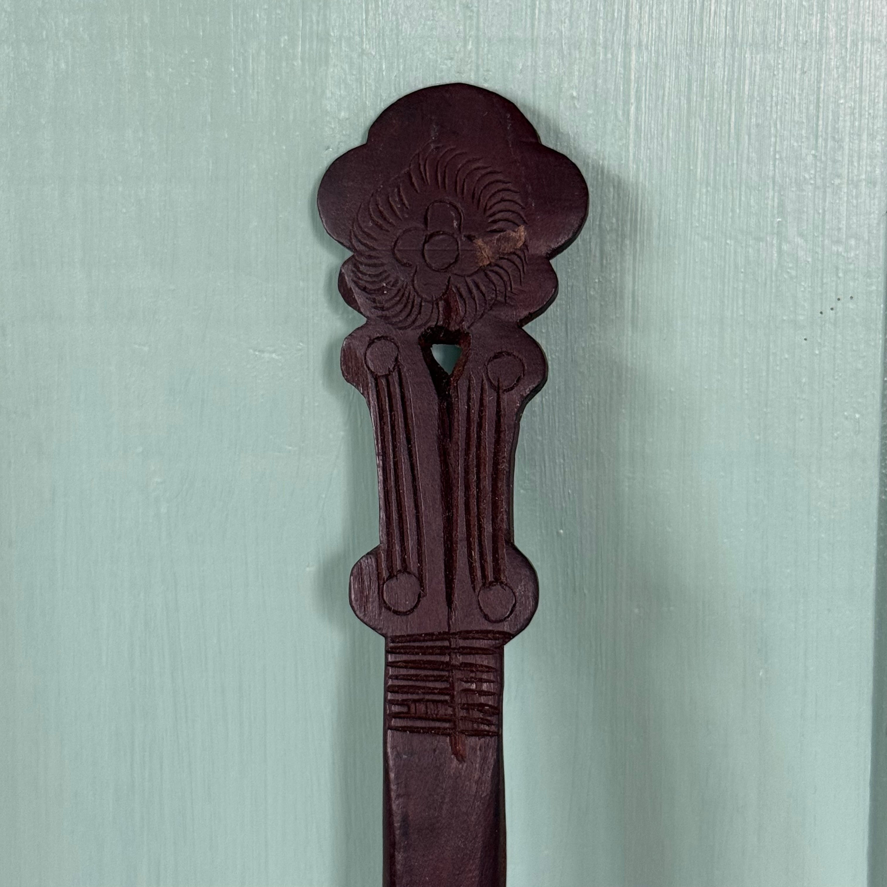 Antique Carved Treen Wooden Spoon Folk Art Love Spoon
