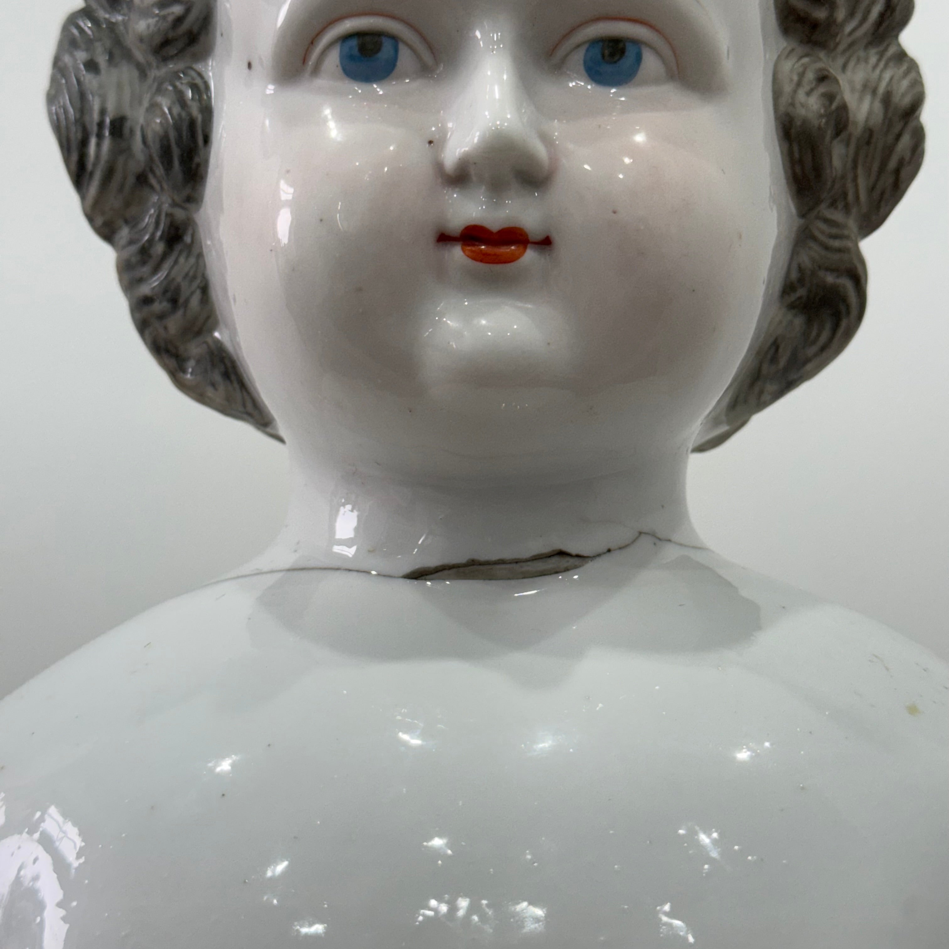 Large Antique Porcelain Doll Shoulder Head Bust 19th Century