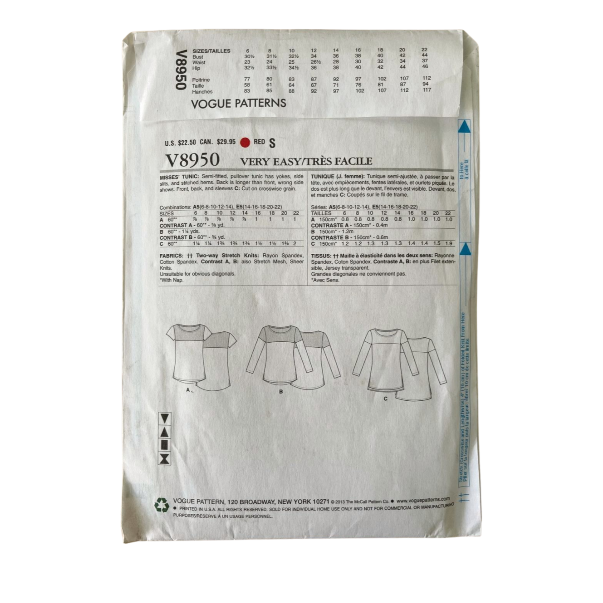 Vogue V8950 Womens Size 12-20 Blouse Top FF