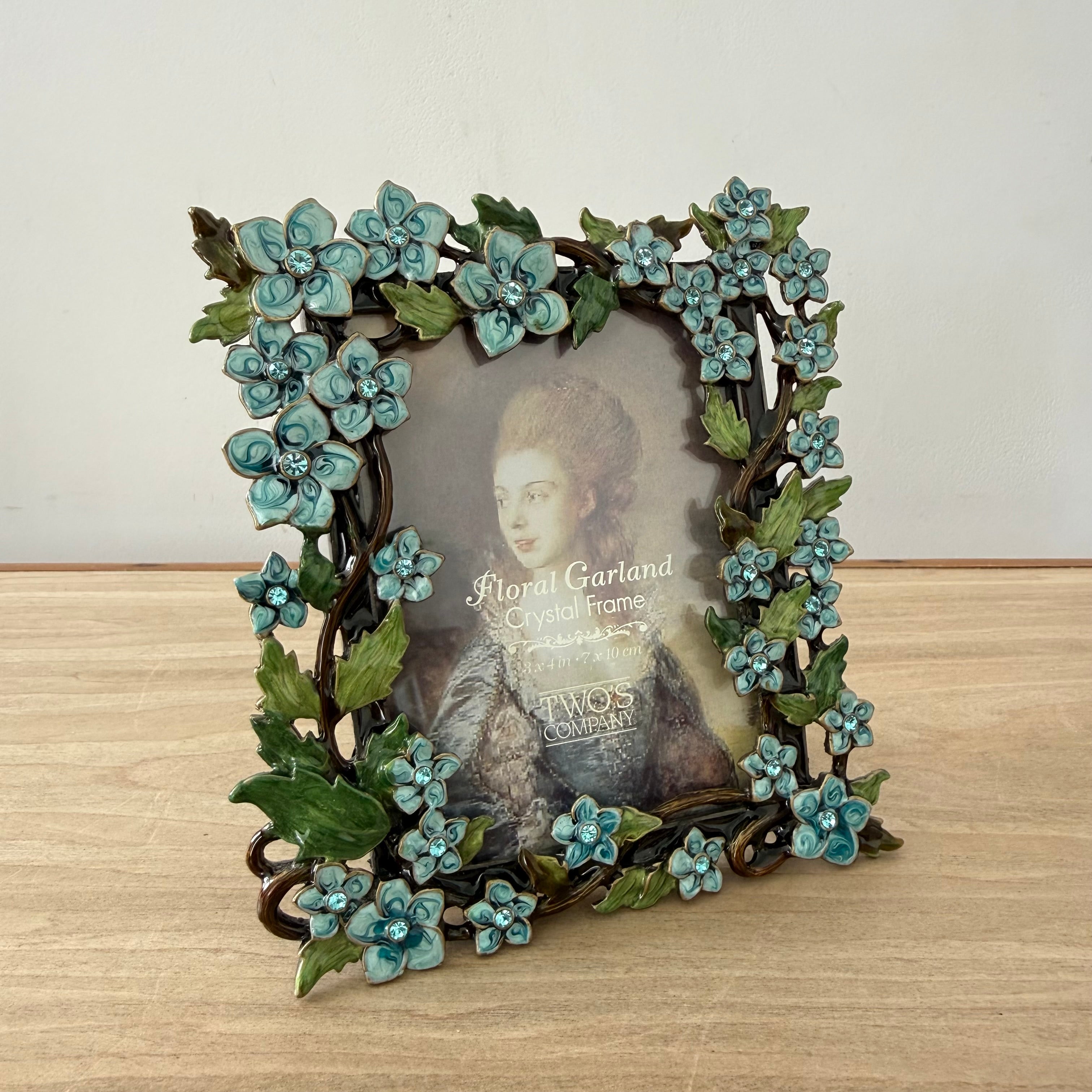 Blue Floral Crystal Photo Frame 3x4 Decorative Vintage Style Gift
