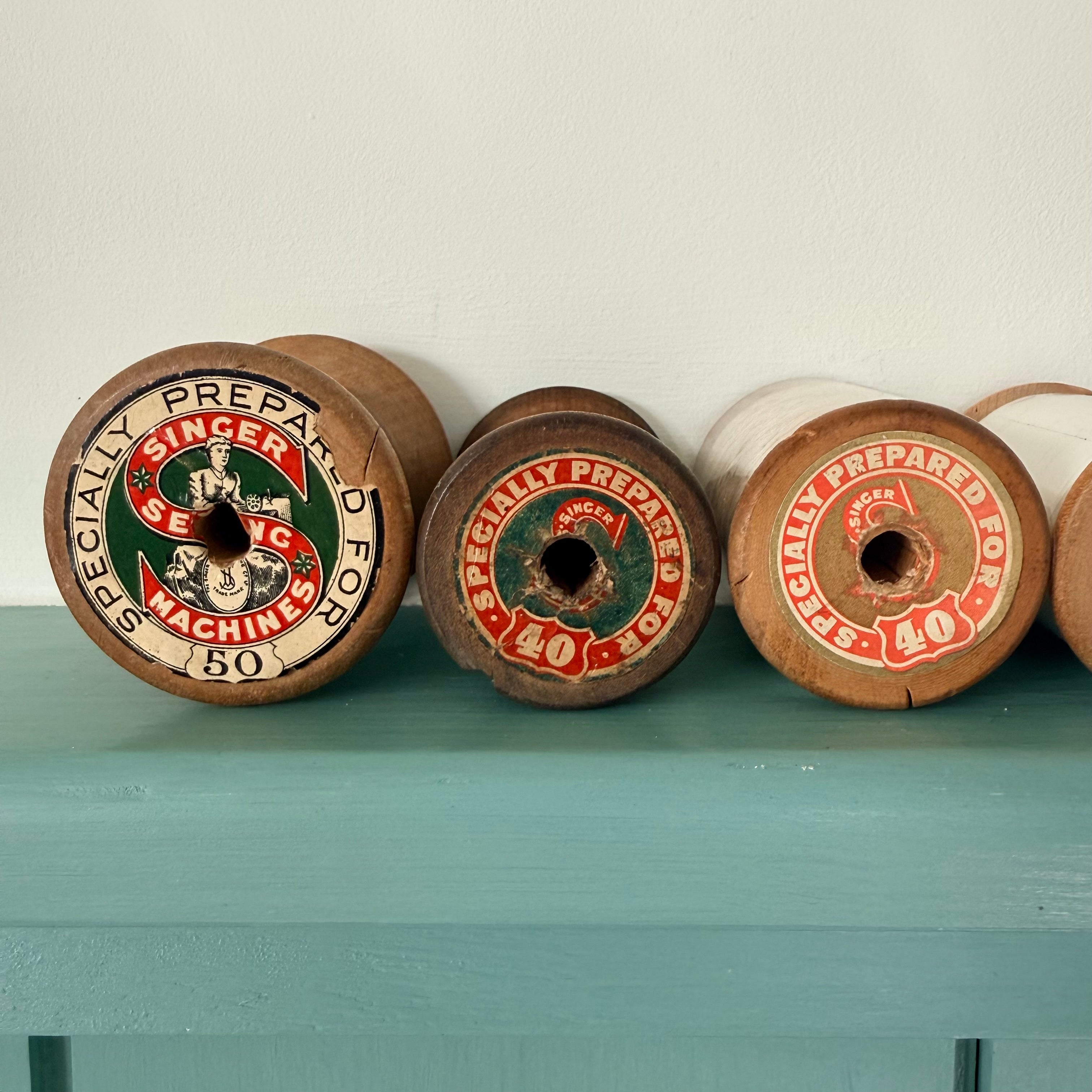 Vintage Singer Wooden Cotton Reels Job Lot Haberdashery Display