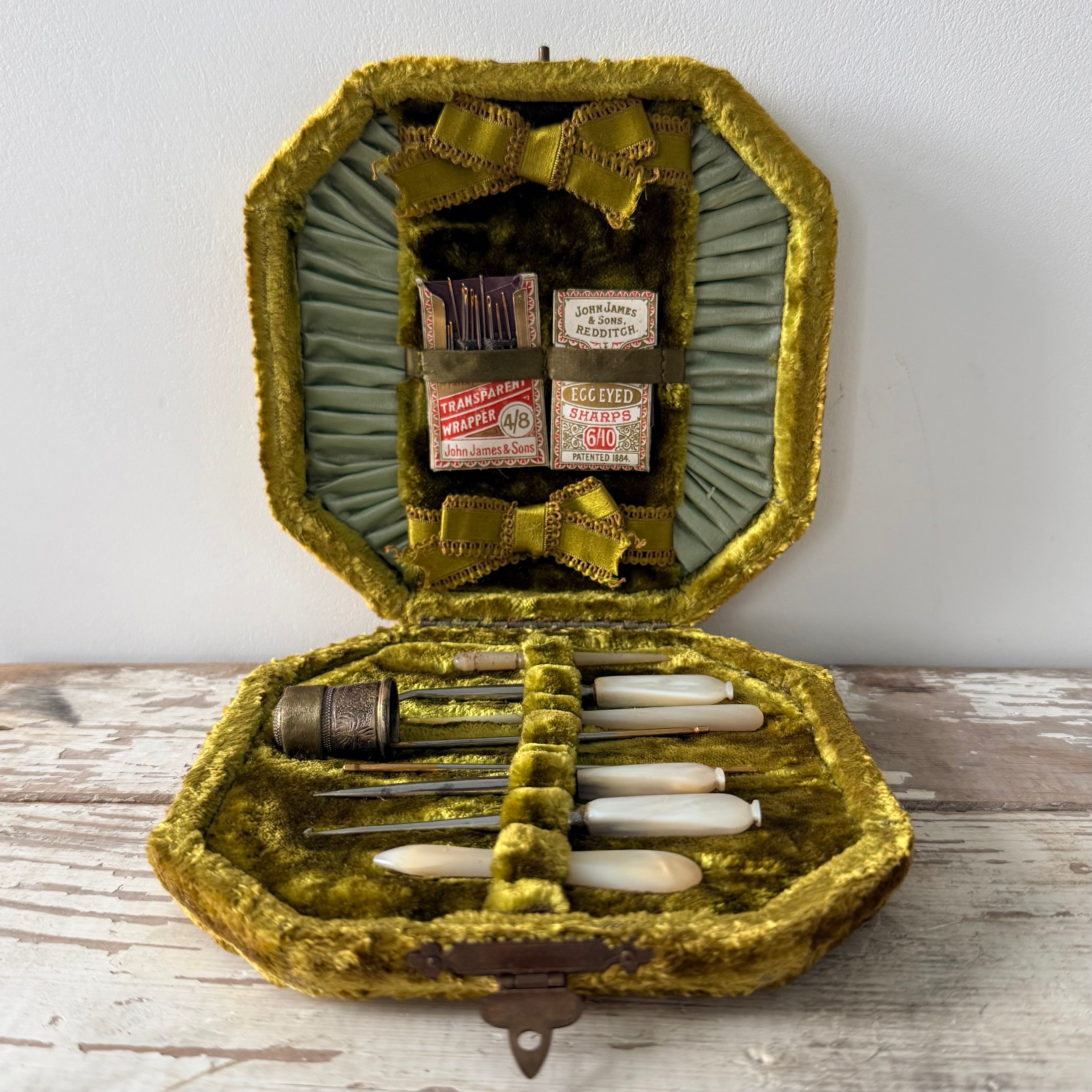 Antique Sewing Necessaire with Mother of Pearl Tools c.1890–1910