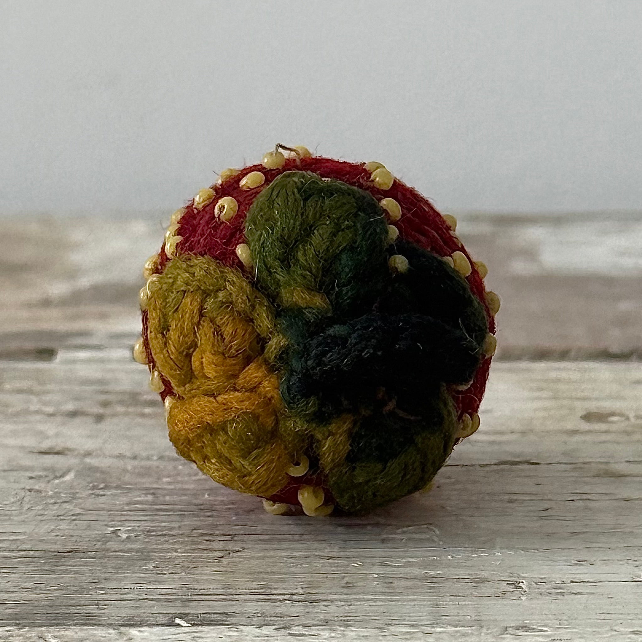 Antique Knitted Strawberry Emery with Beaded Seeds