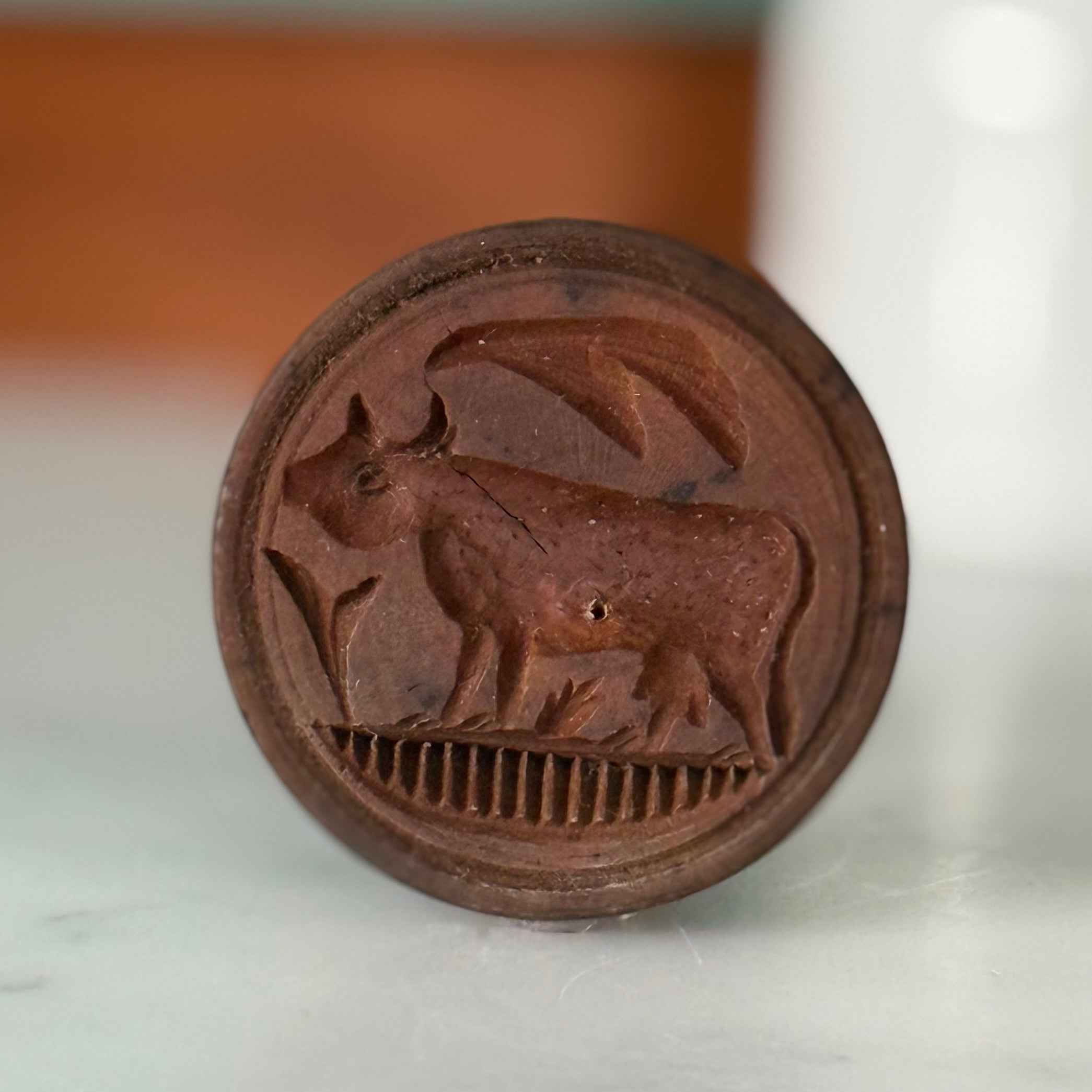 Antique Wooden Cow Butter Stamp / Treen Dairy Mould