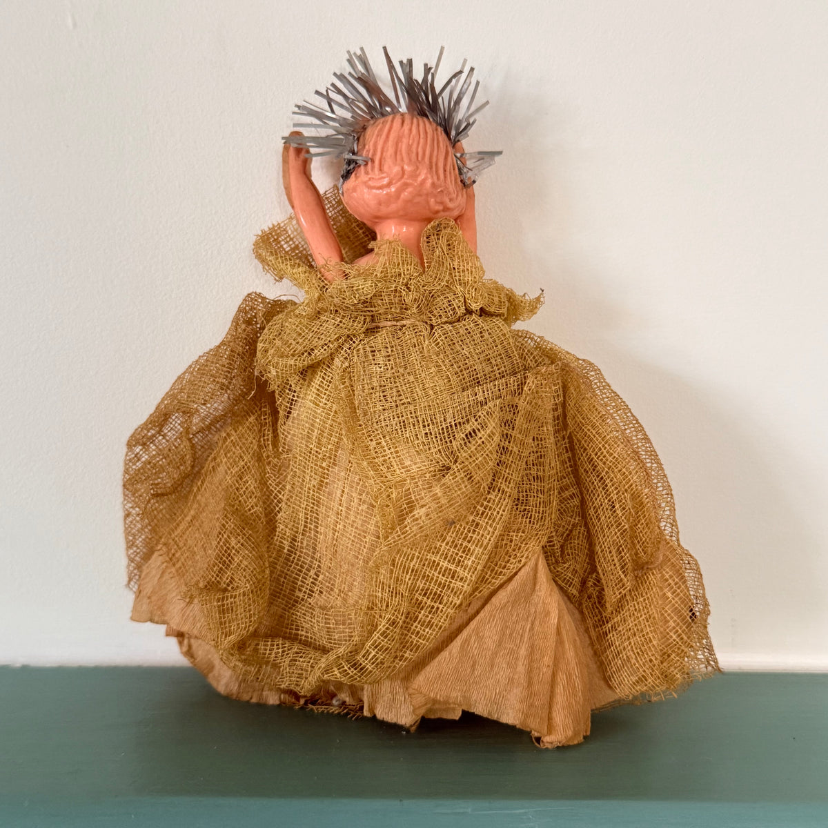 Vintage Christmas Tree Fairy with Silver Tinsel Halo – c.1950s–1960s