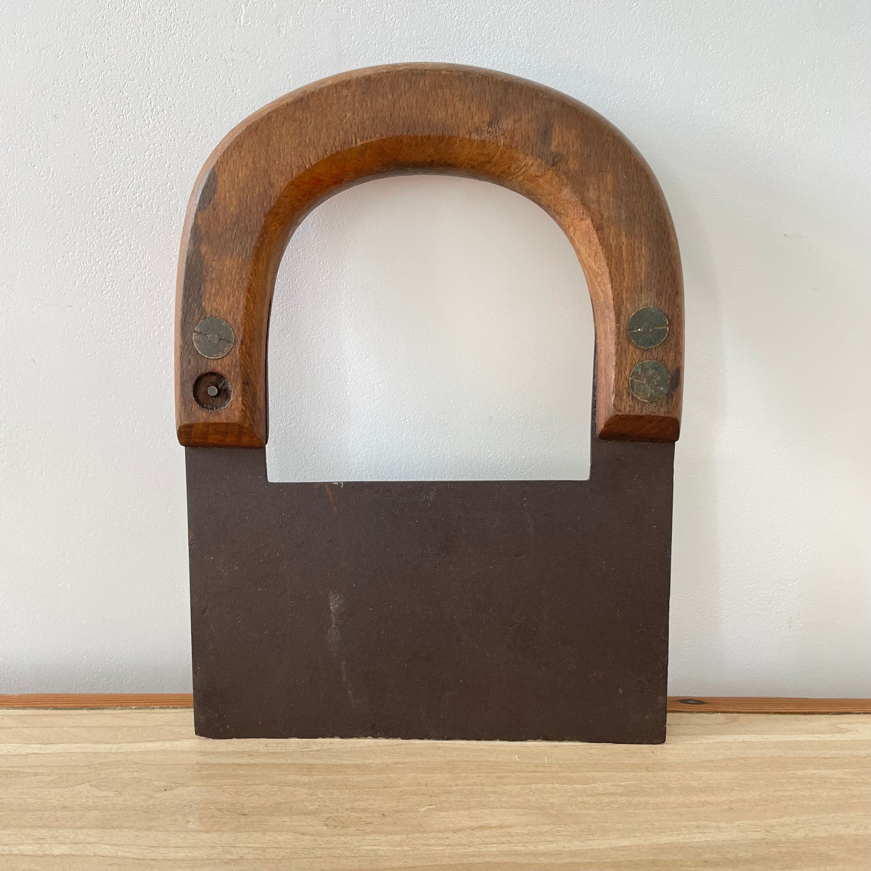 Antique Single-Handled Herb Chopper – Forged Iron Blade with Wooden Grip, Early 20th Century Kitchenalia