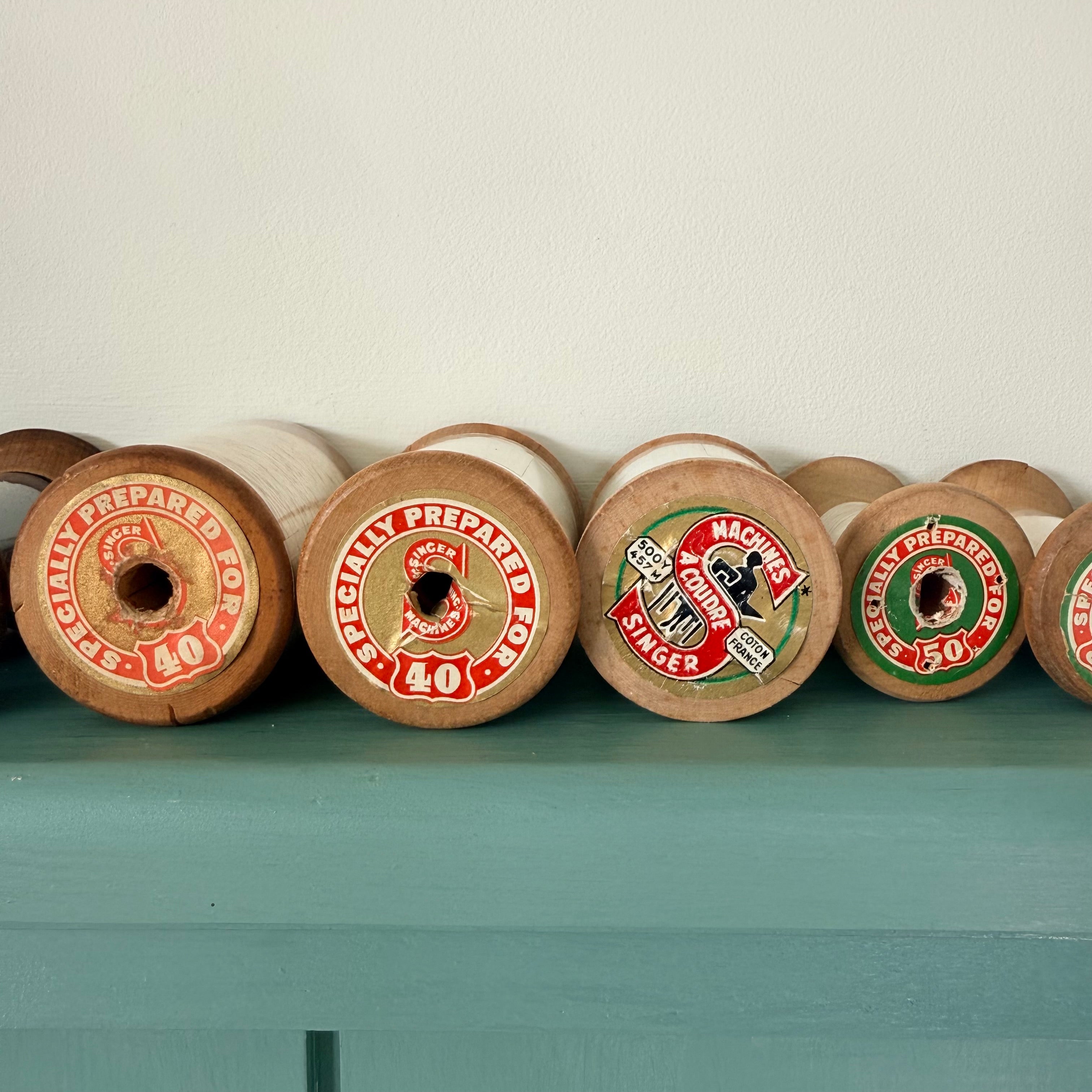Vintage Singer Wooden Cotton Reels Job Lot Haberdashery Display