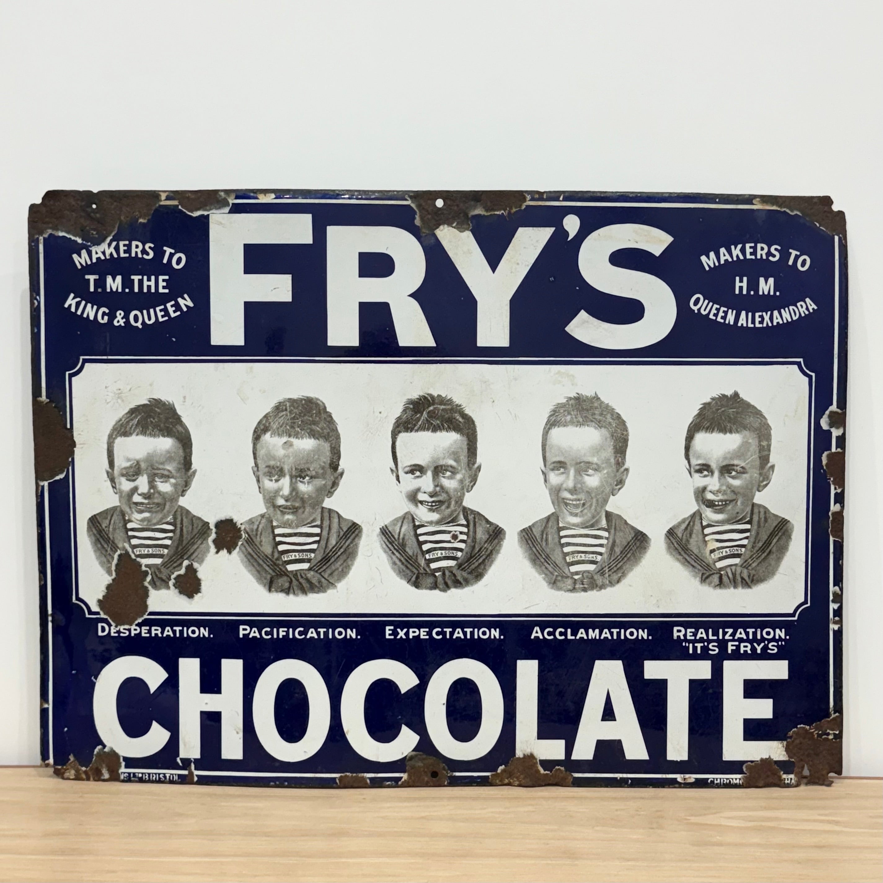 Original Edwardian Fry’s Five Boys pictorial enamel sign