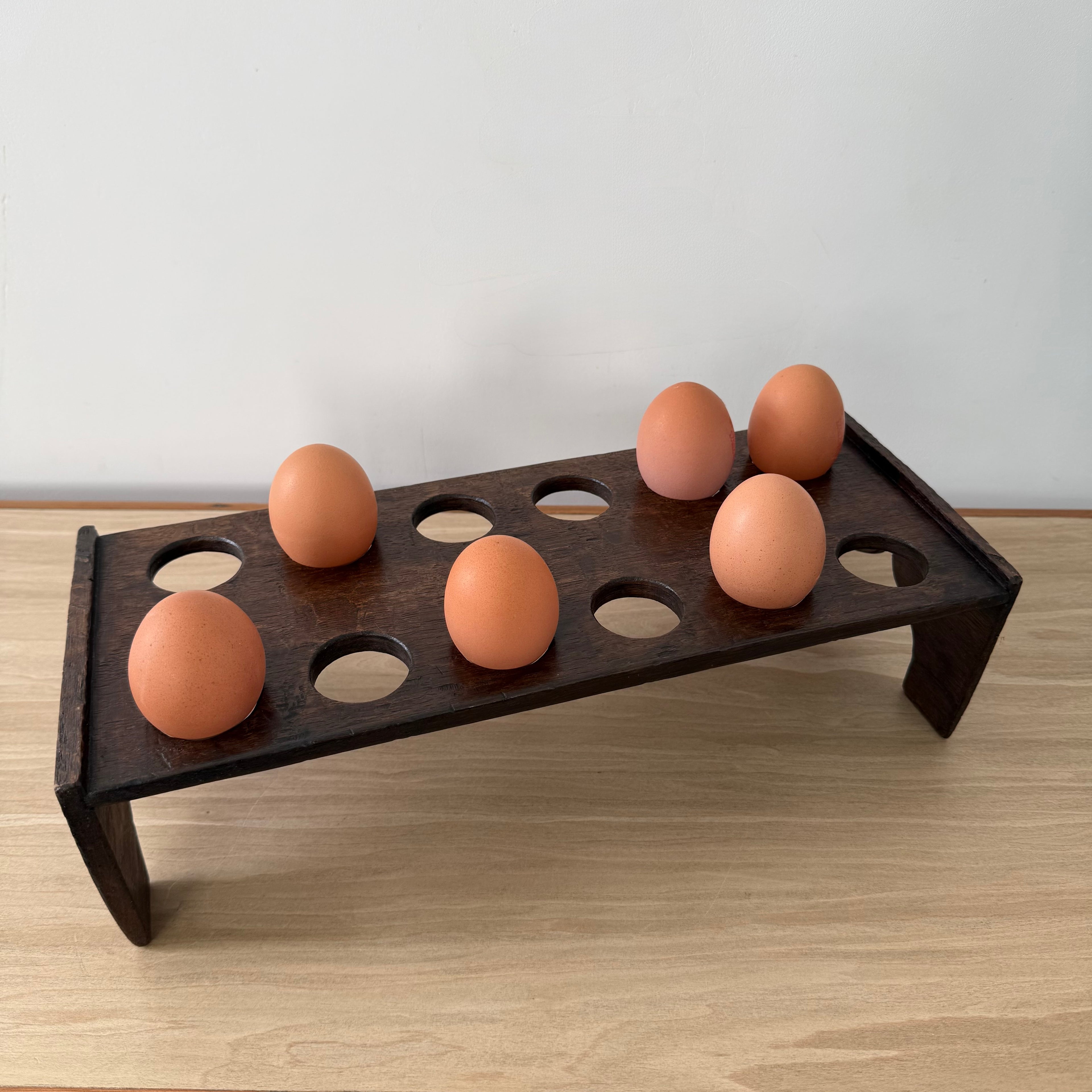 Antique Wooden Egg Rack Stand – 12 Hole Farmhouse Kitchen Storage
