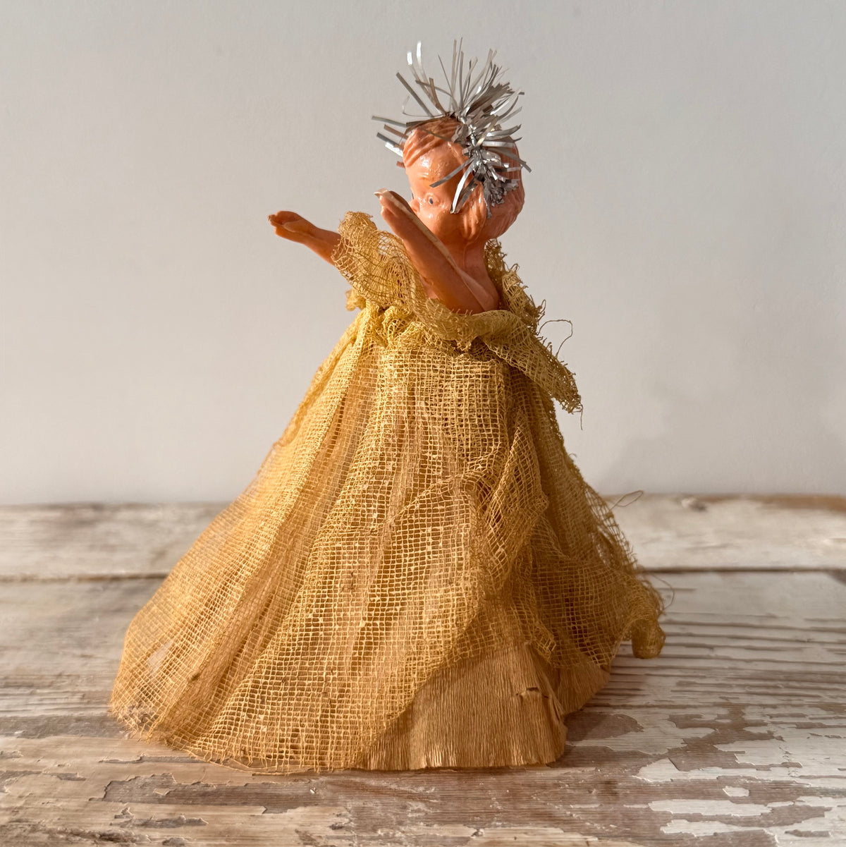 Vintage Christmas Tree Fairy with Silver Tinsel Halo – c.1950s–1960s