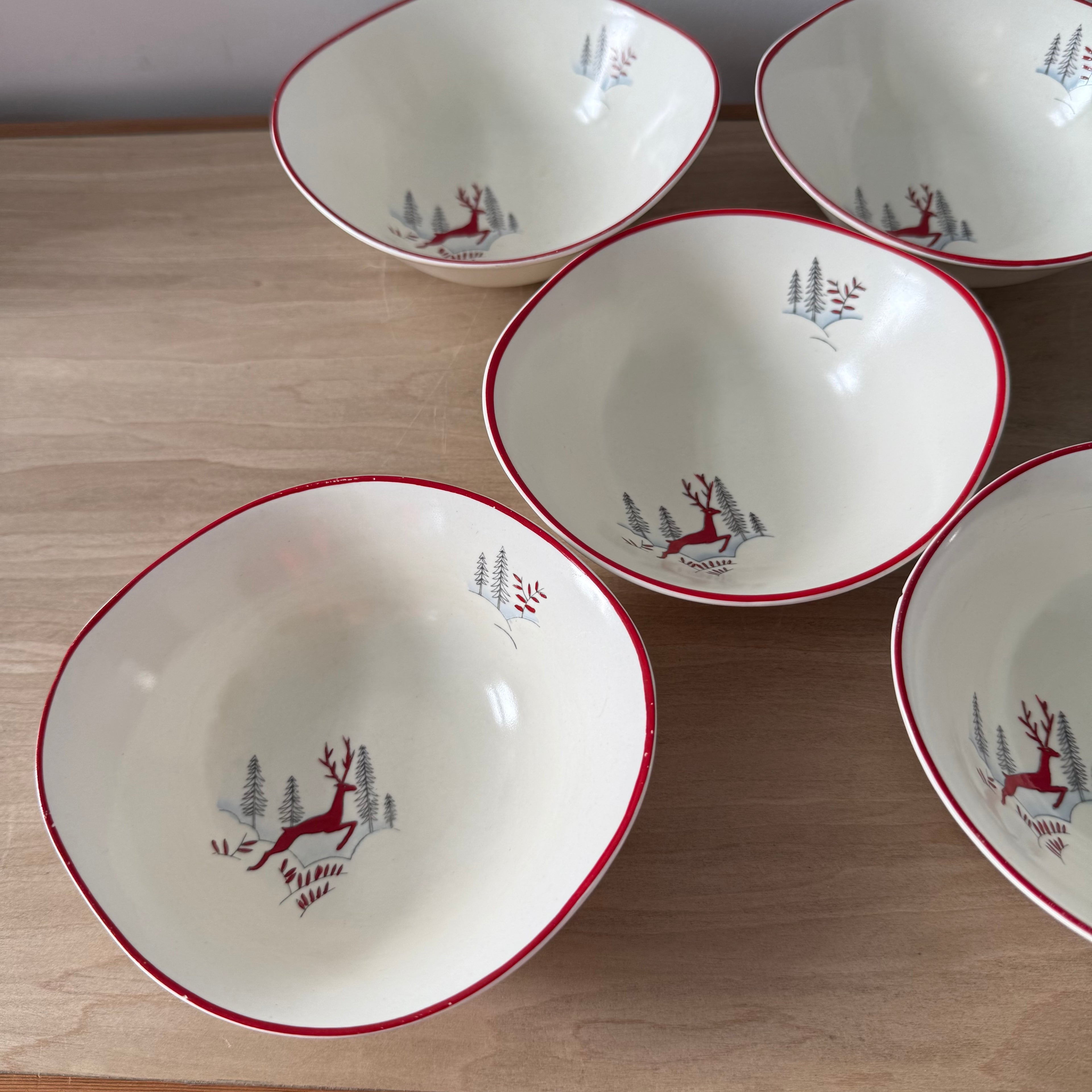 5 Crown Devon Stockholm Leaping Deer Dessert Bowls 1950s
