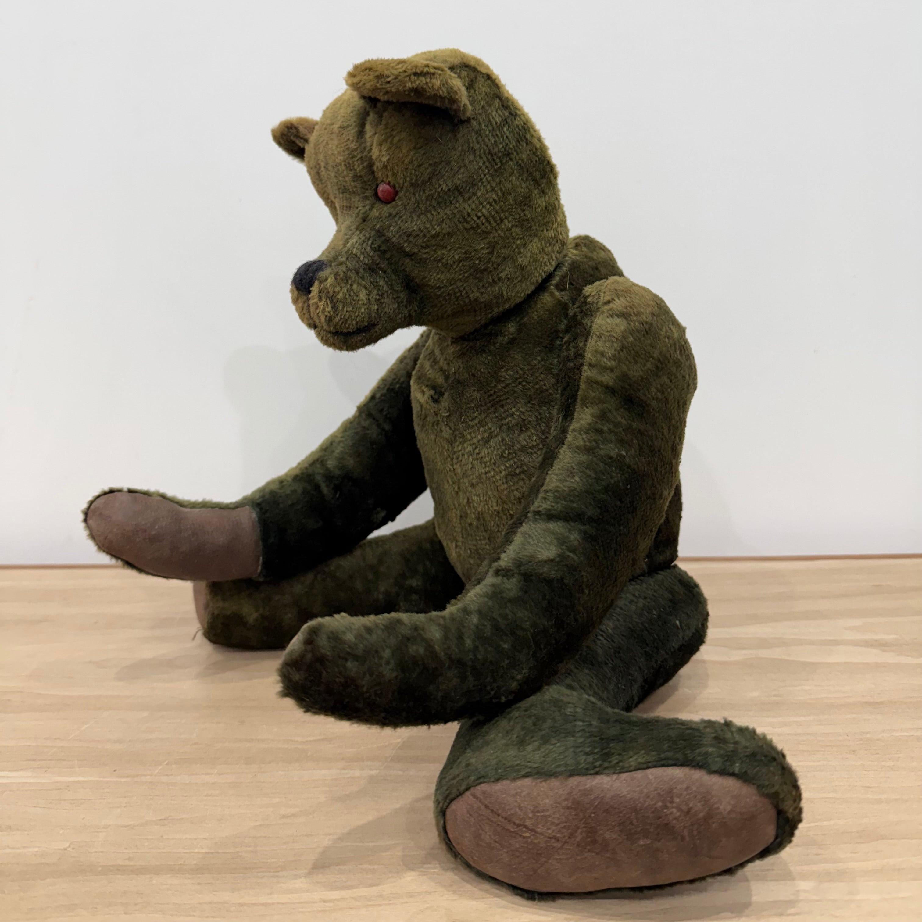 Early 20th Century Straw Filled Plush Teddy Bear Disc Joints 44cm
