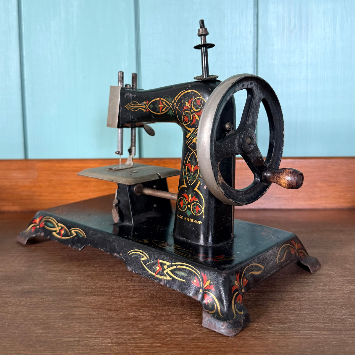 Antique German Child’s Toy Sewing Machine Floral Tinplate c.1930