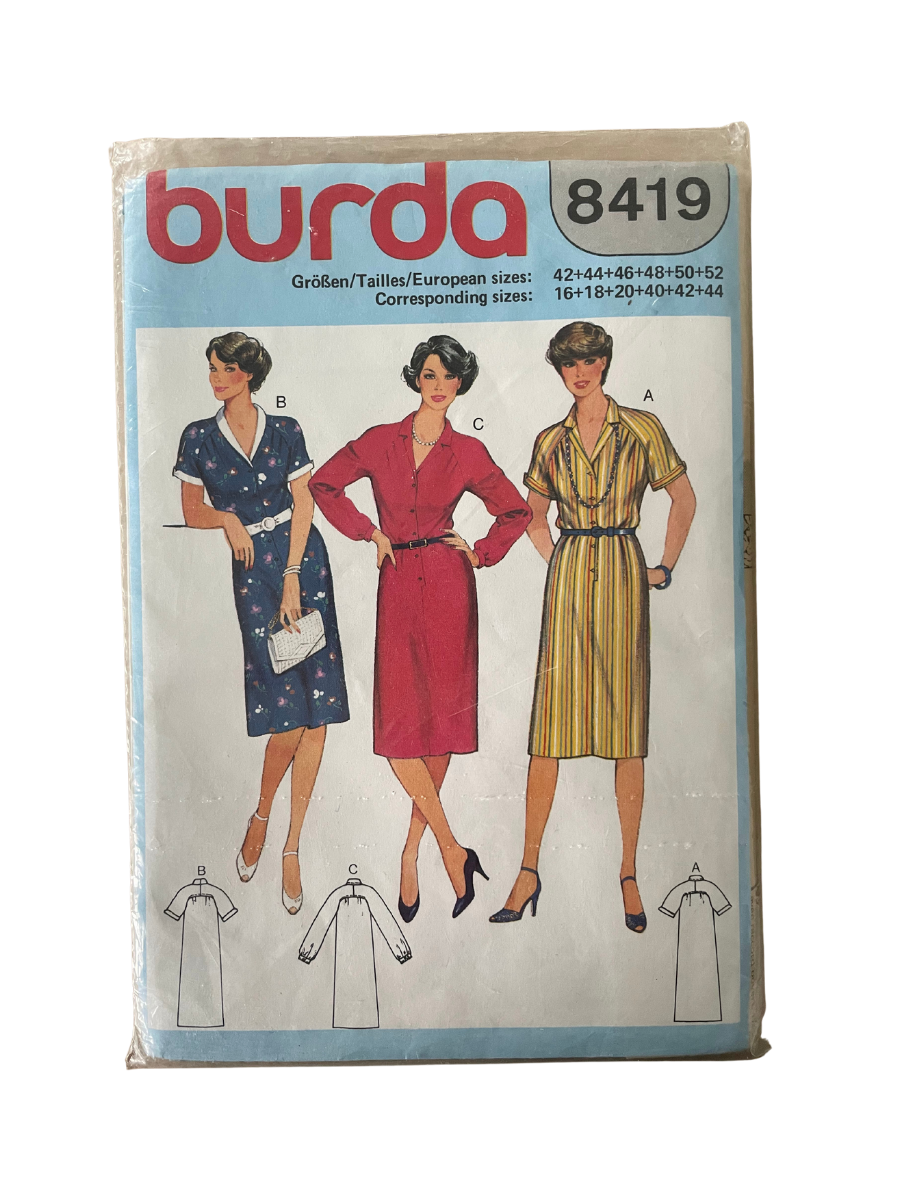 Burda 8419 Womens Size 16-26 Dress FF