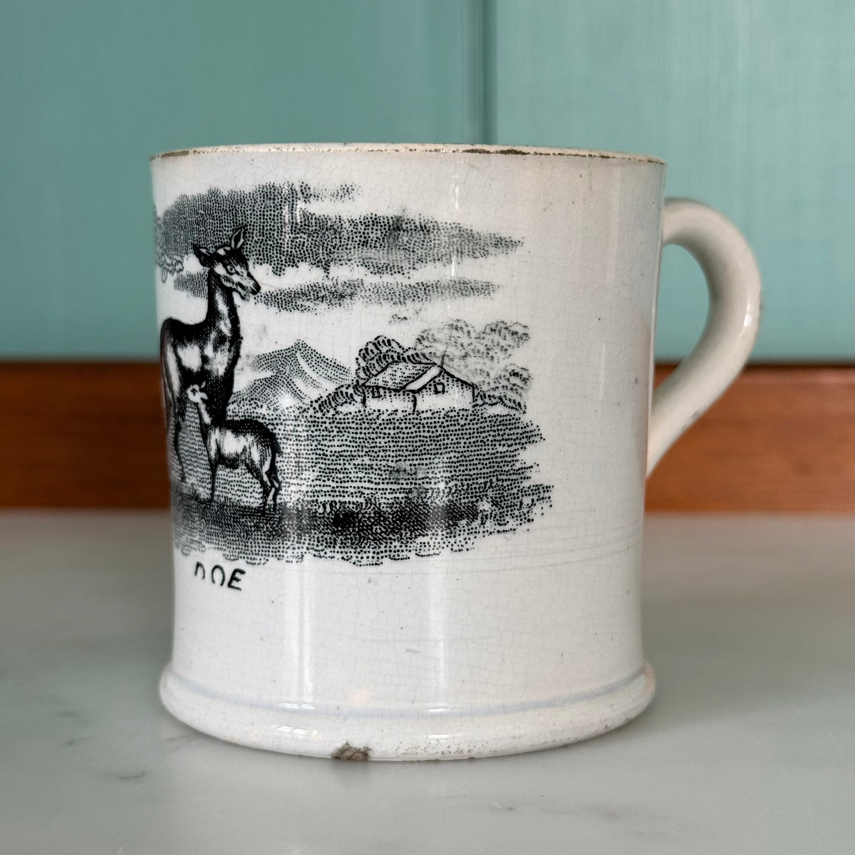 Antique Pearlware Child’s Doe and Fawn Mug – c.1820