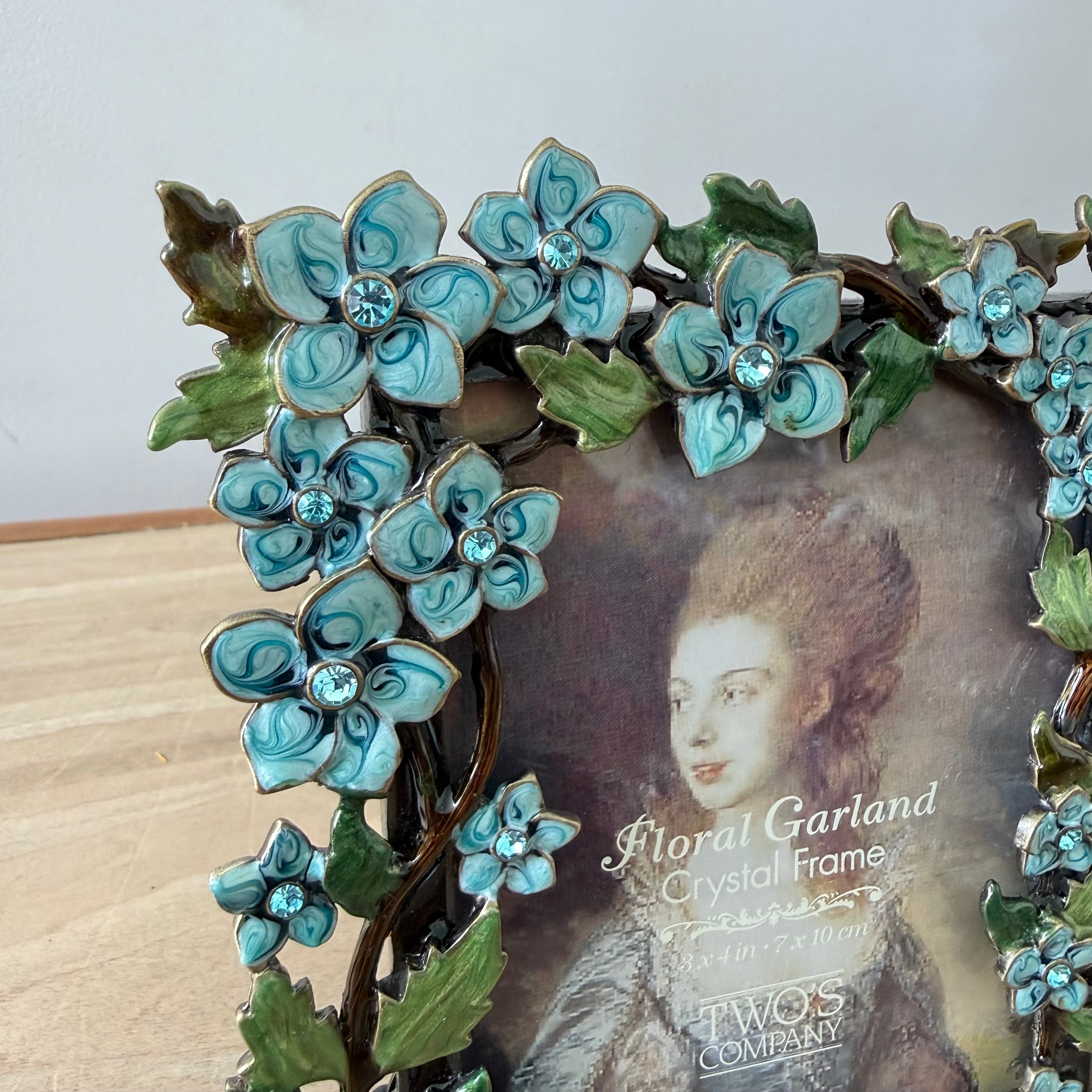 Blue Floral Crystal Photo Frame 3x4 Decorative Vintage Style Gift