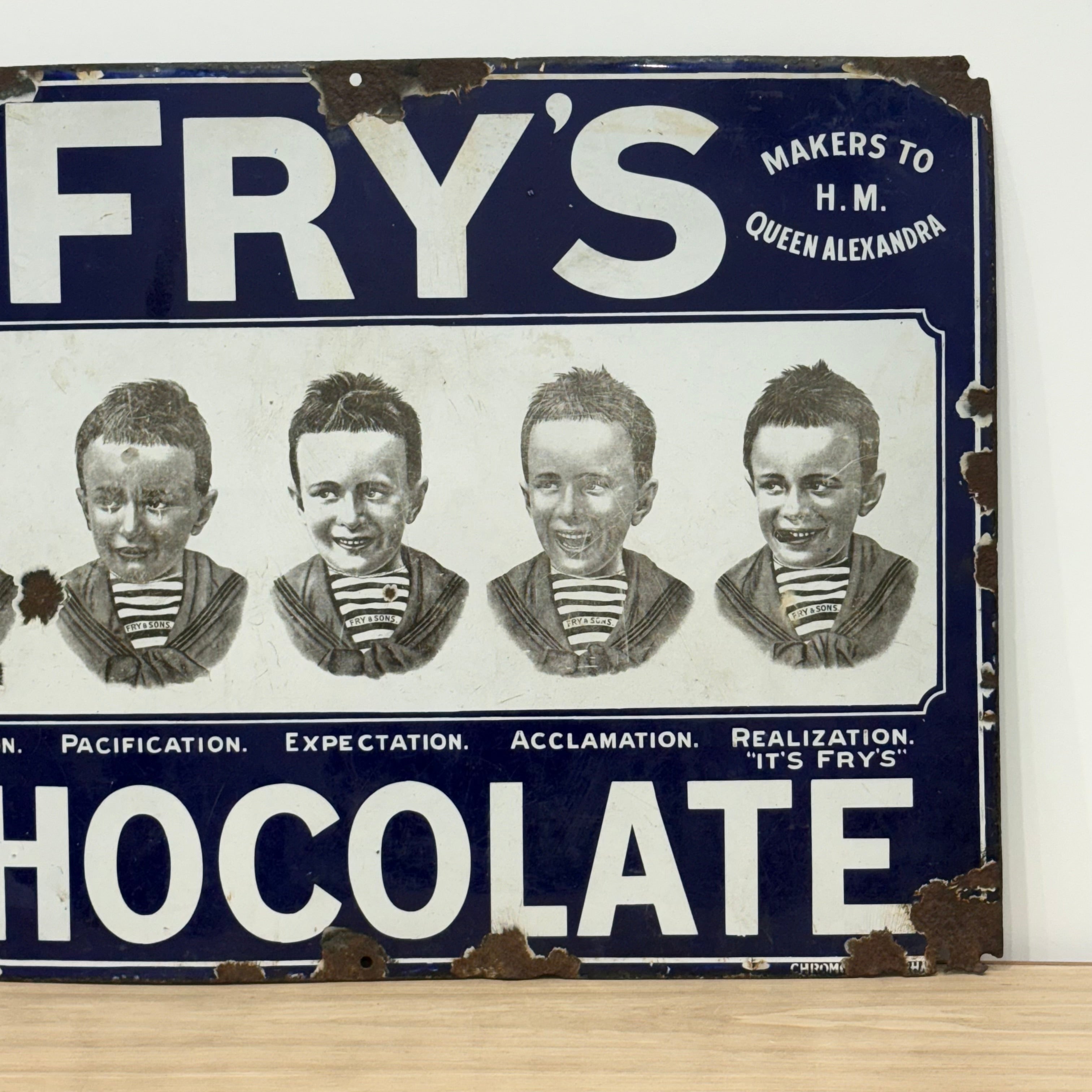 Original Edwardian Fry’s Five Boys pictorial enamel sign