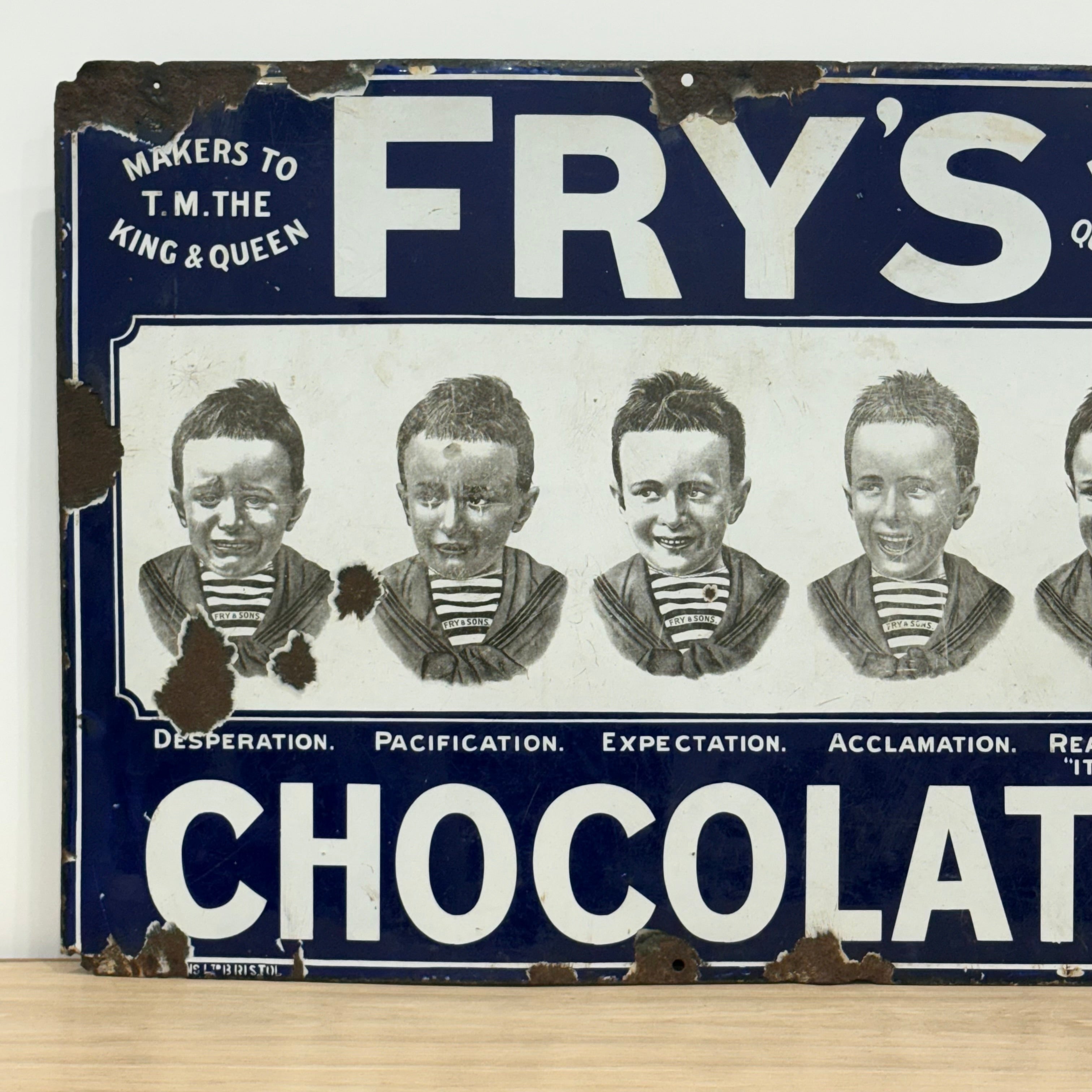 Original Edwardian Fry’s Five Boys pictorial enamel sign