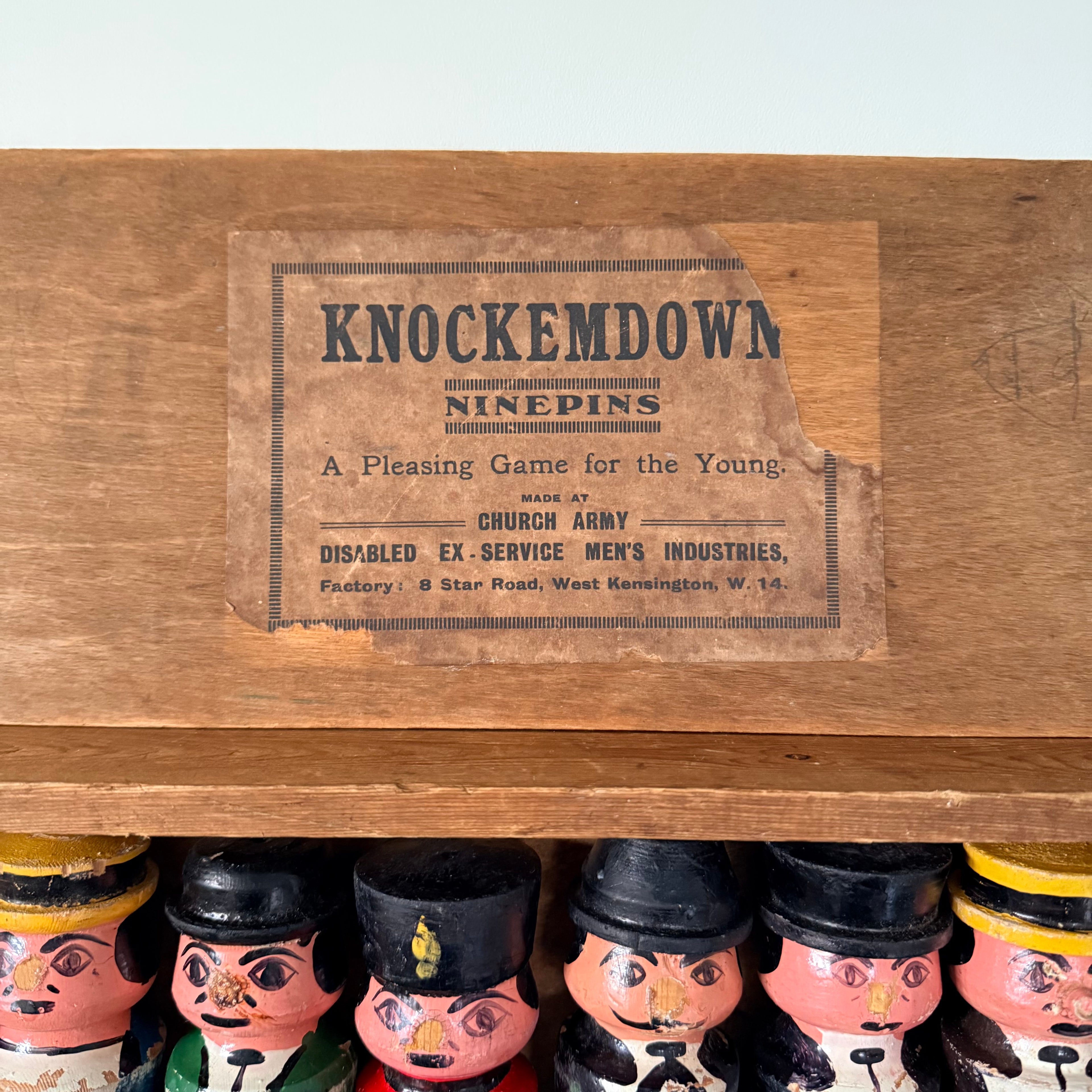 Antique Knockemdown Ninepins Wooden Skittles Game Royal Interest c1920s