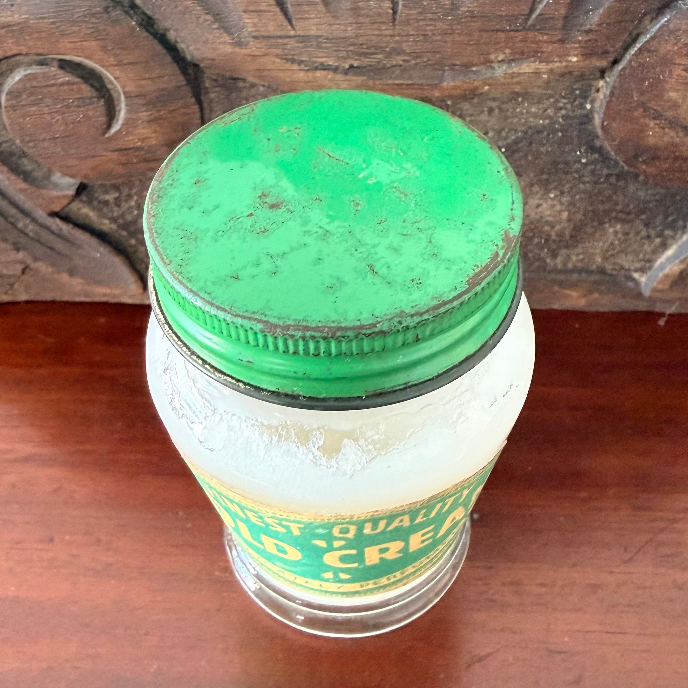 Vintage “Cold Cream” Glass Jar – Frosted Apothecary Pot with Original Contents