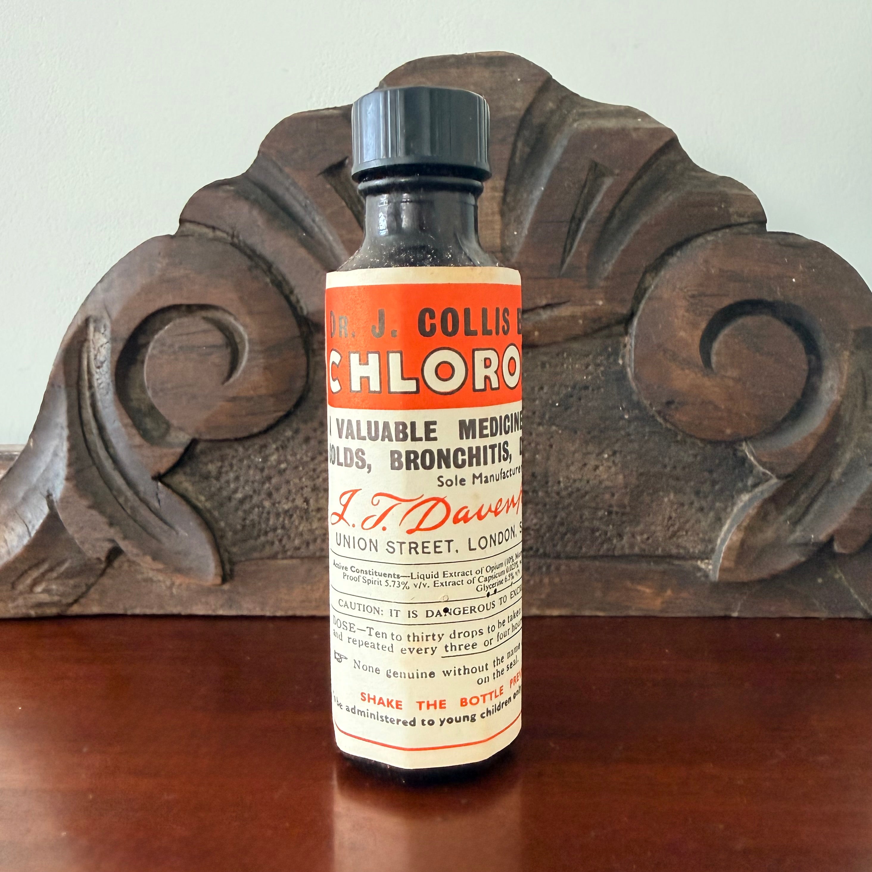 Collis Browne’s Chlorodyne Bottle, Box & Leaflet Vintage Chemist Apothecary Empty