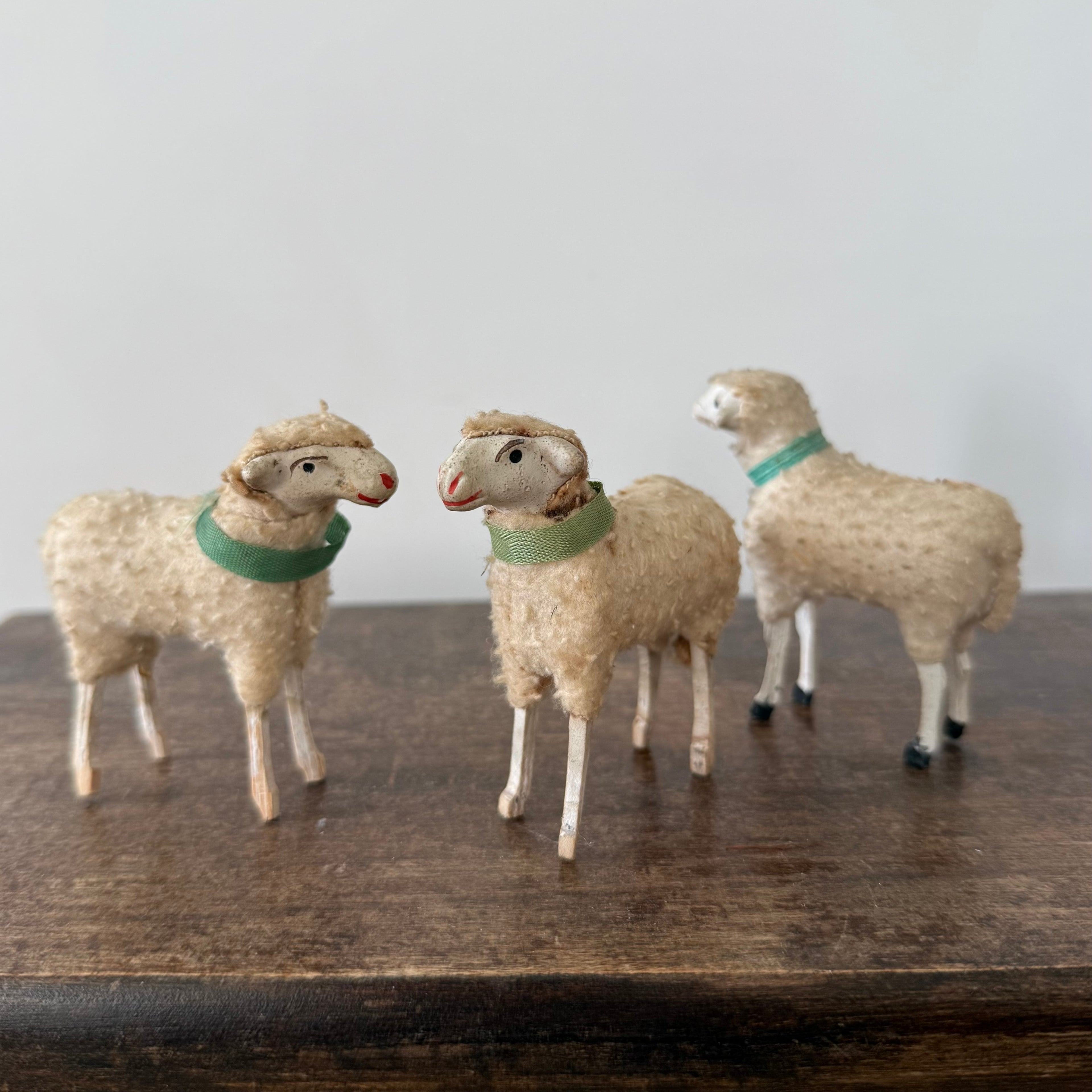 Antique German Putz Sheep Set Erzgebirge Nativity Figures c1920