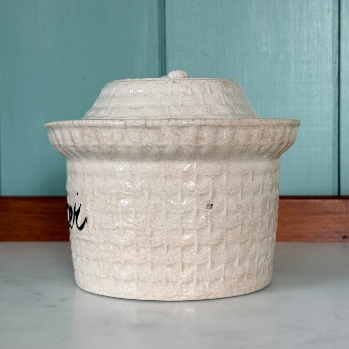 Antique Pottery Butter Crock Dish with Lid c.1900