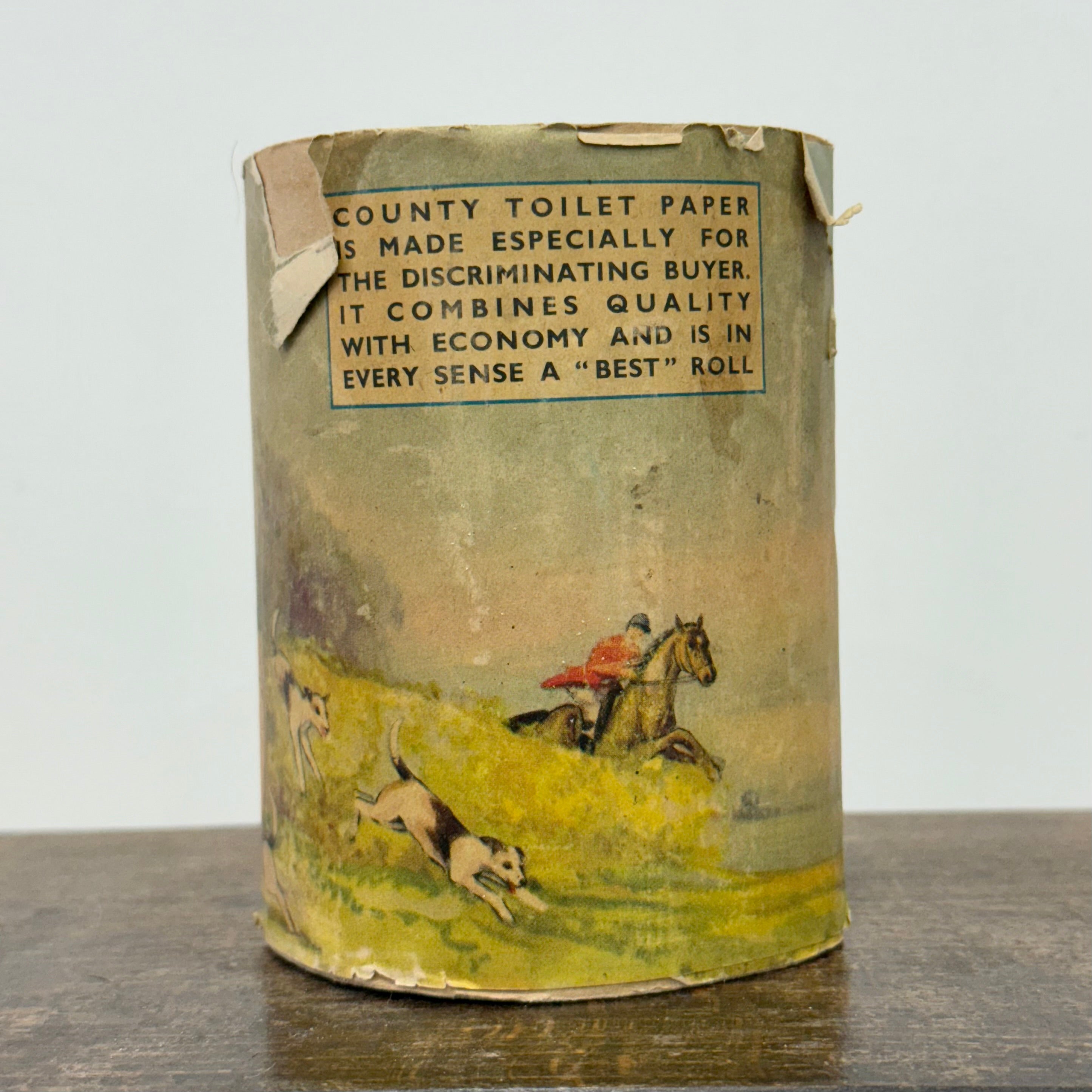 Vintage County Brand Toilet Paper Roll with Hunting Scene Wrapper