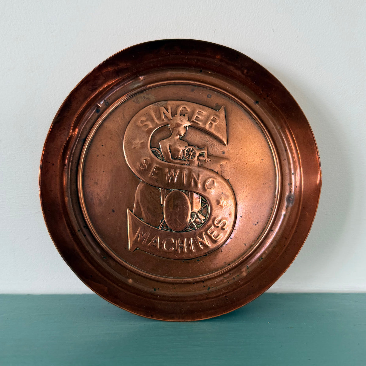 Vintage Singer Sewing Machines Embossed Copper Advertising Pin Dish