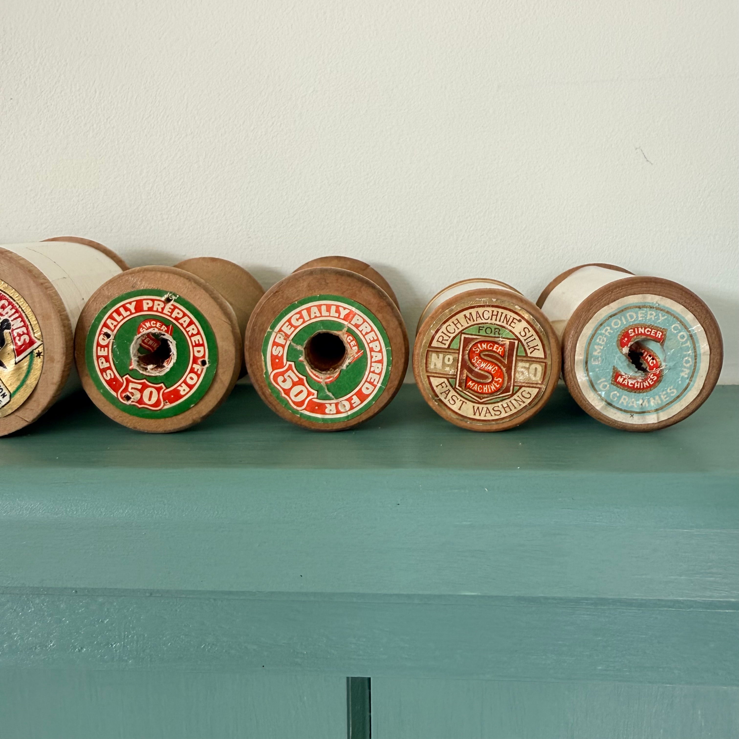 Vintage Singer Wooden Cotton Reels Job Lot Haberdashery Display