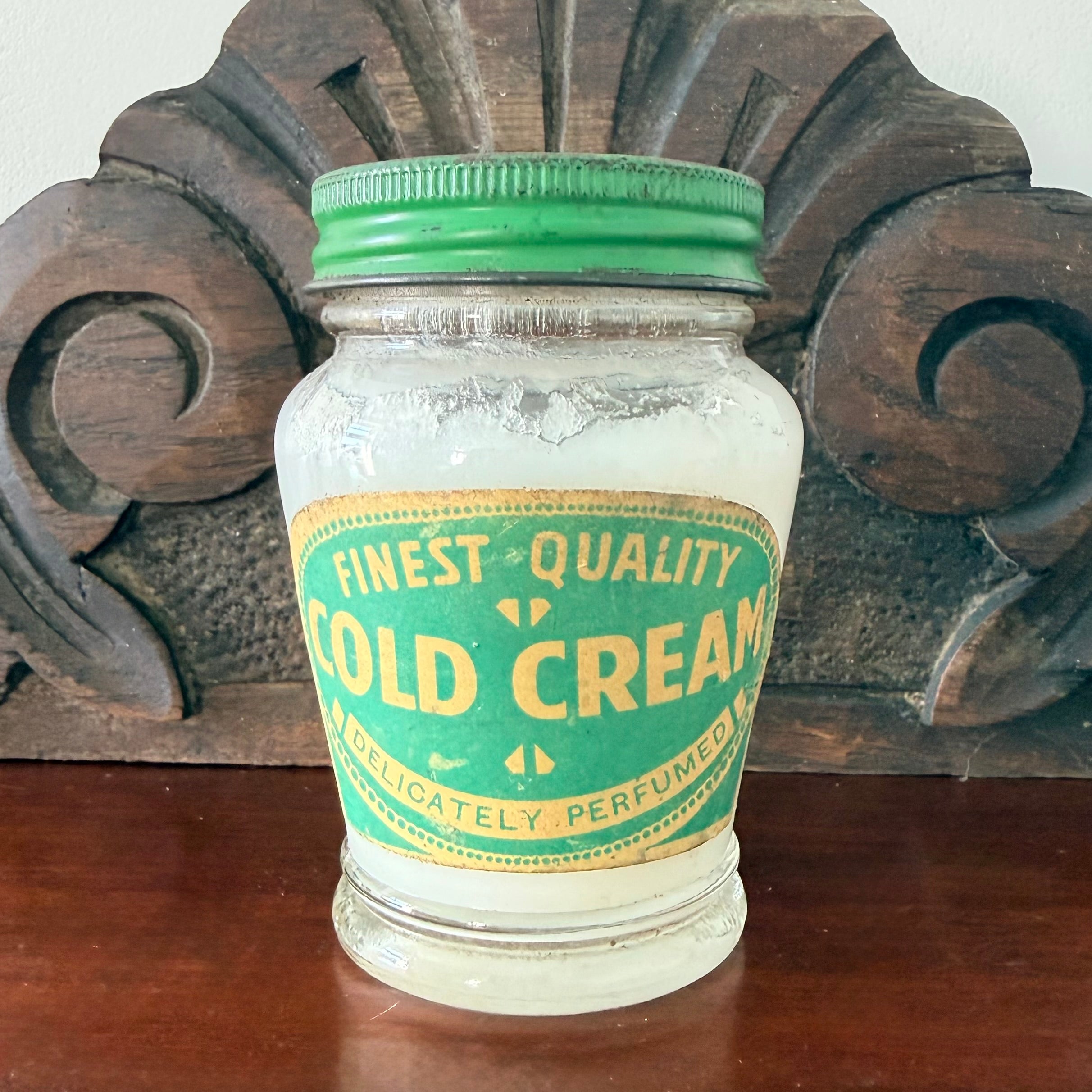 Vintage “Cold Cream” Glass Jar – Frosted Apothecary Pot with Original Contents