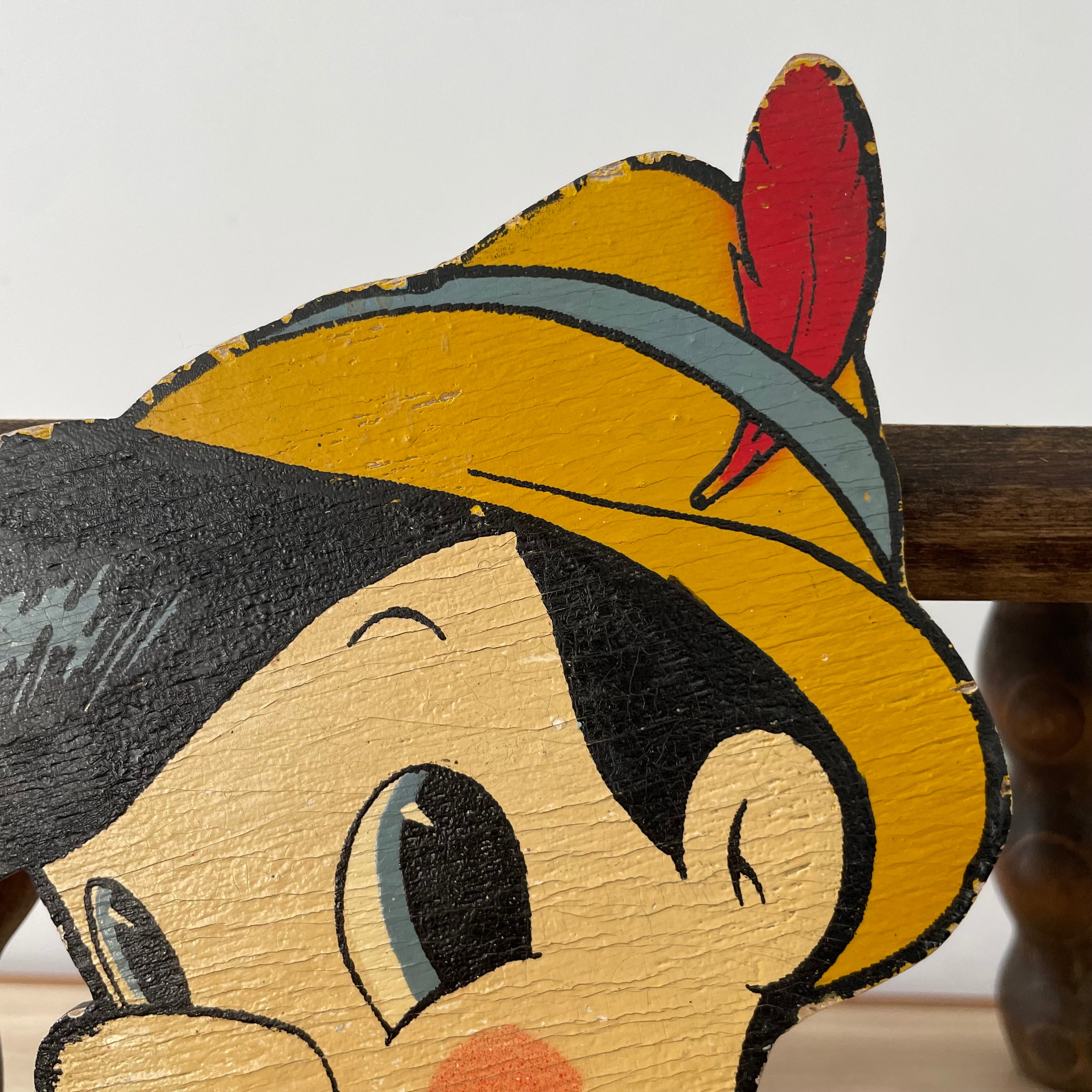 Vintage Wooden Pinocchio Wall Plaque – Hand-Painted Mid-Century Cartoon Nursery Decor