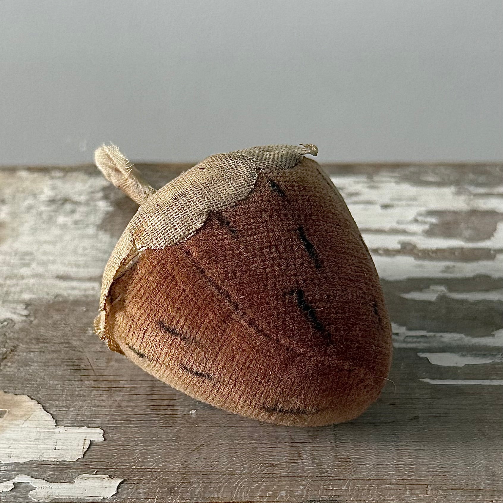 1830s Antique Velvet Strawberry Pin Cushion with Fabric Leaves