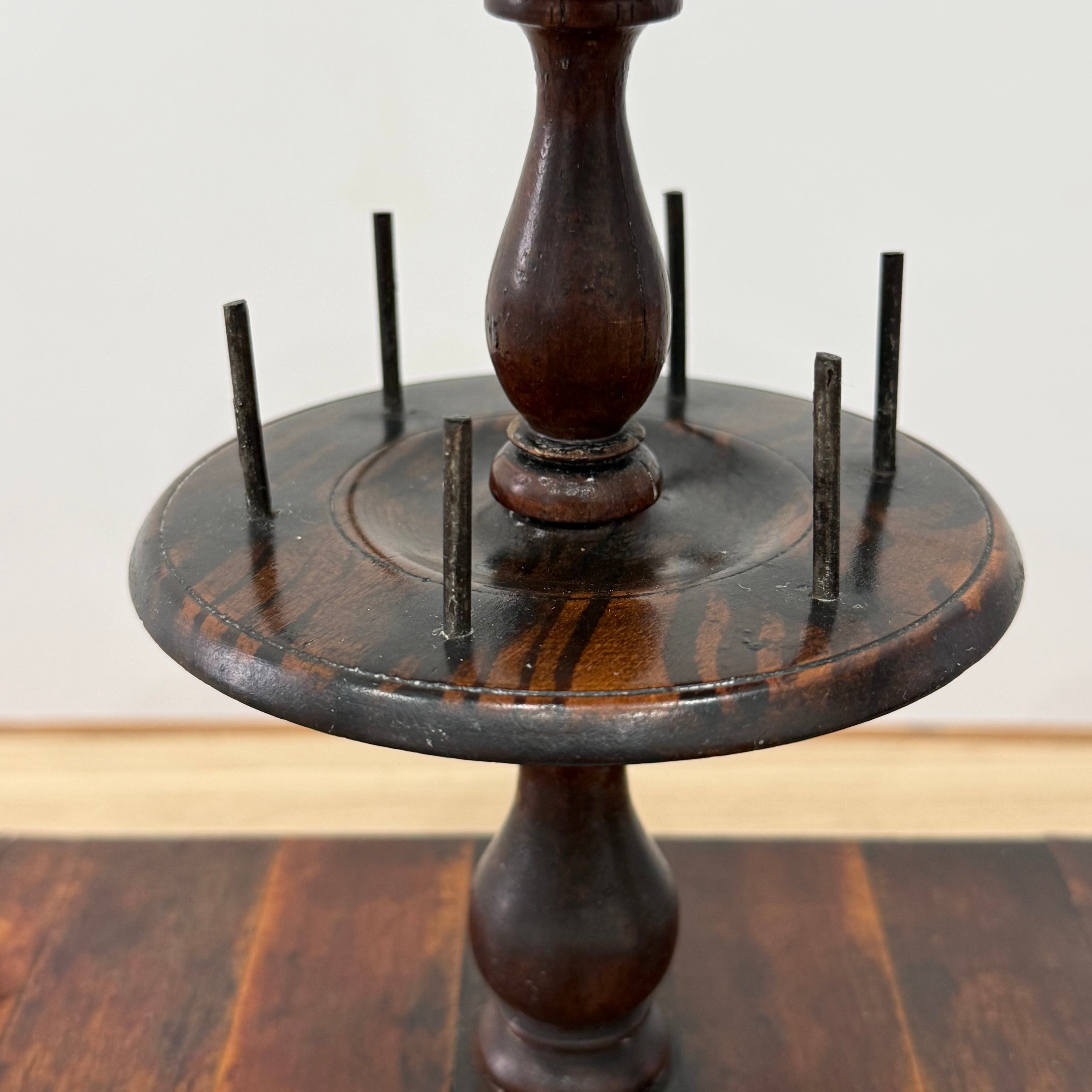 Antique Wooden Thread Spool Stand with Drawer and Silk Pin Cushion