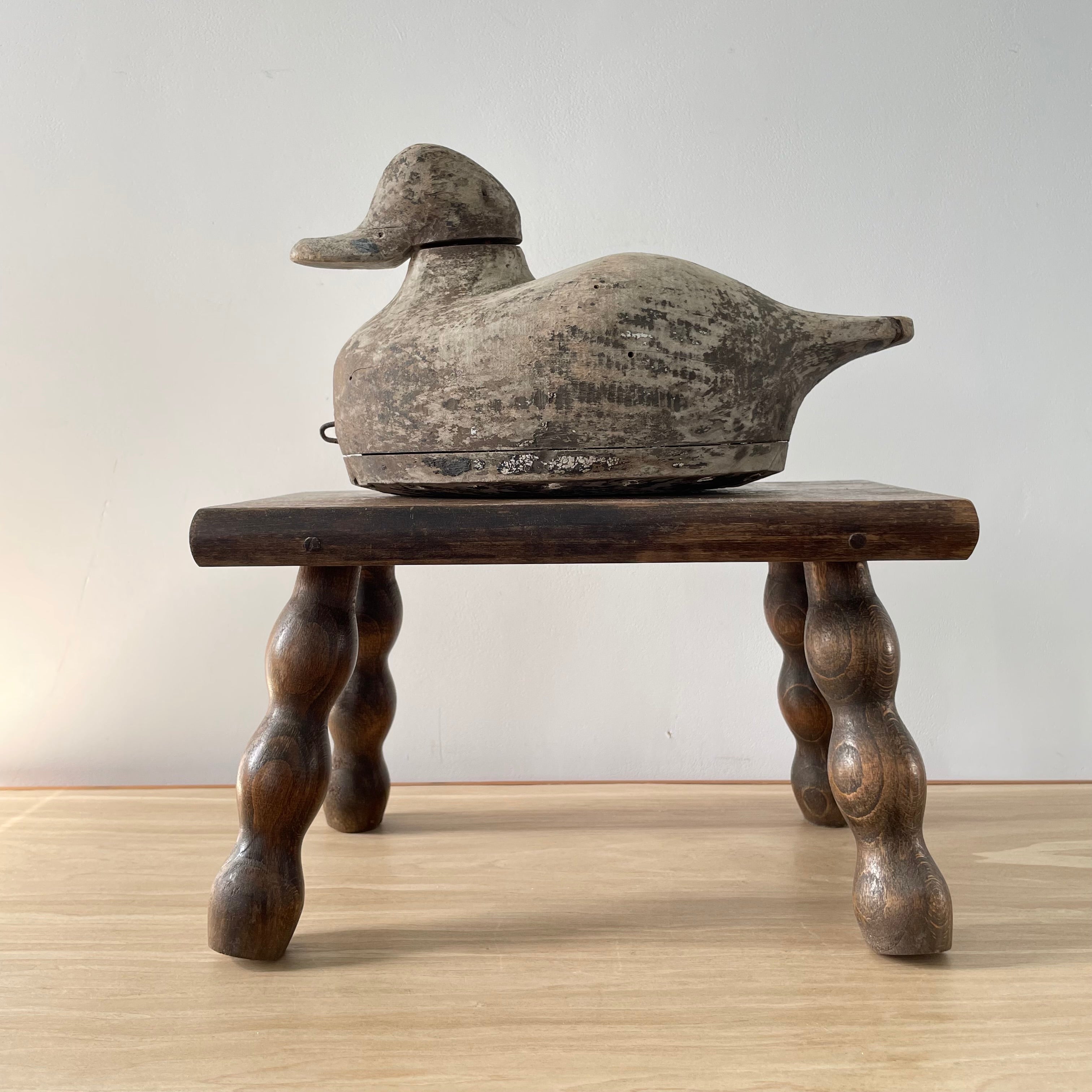 Antique Wooden Duck Decoy – Hand-Carved Folk Art Hunting Decoy with Original Patina