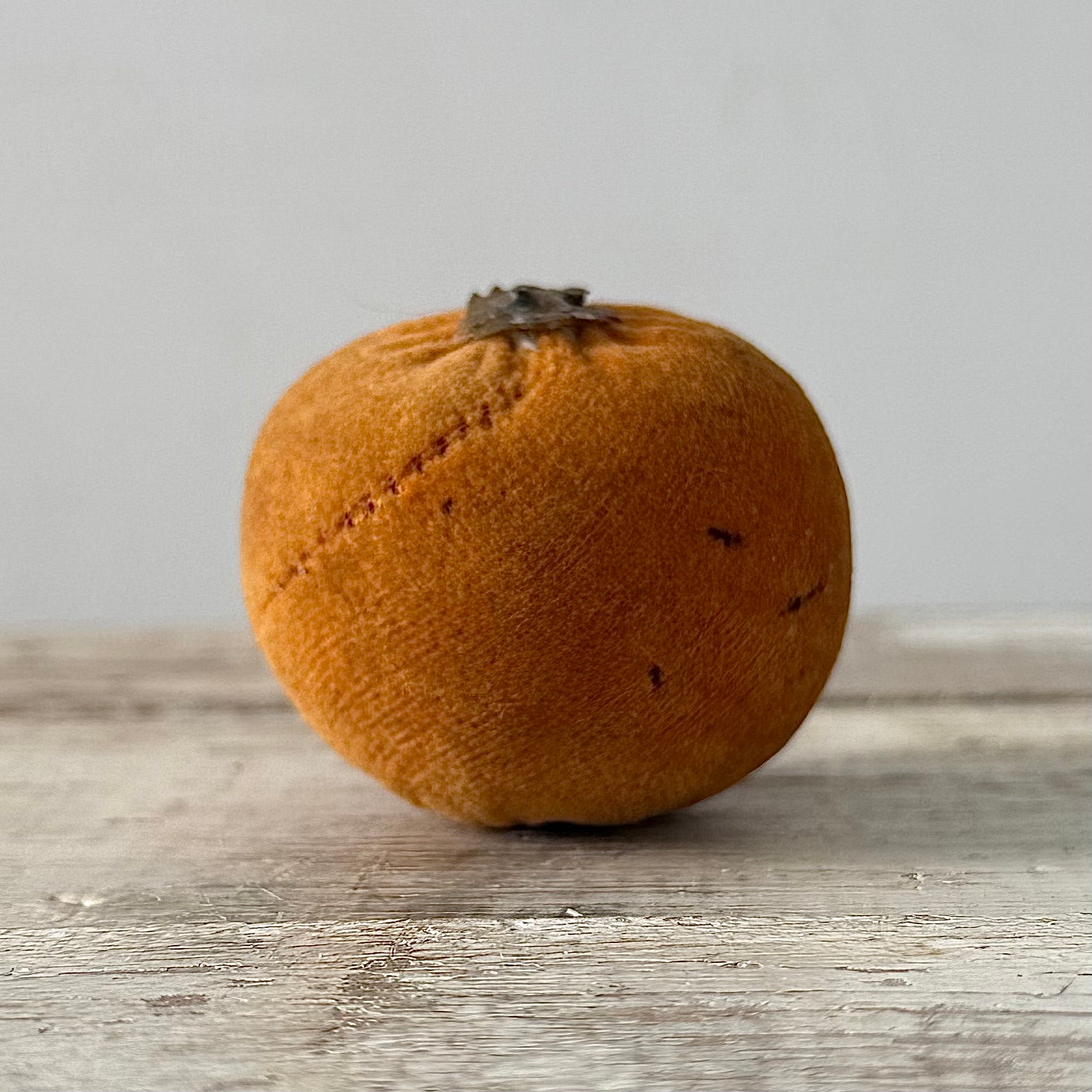 1830s Antique Velvet Orange Pin Cushion with Coated Fabric Leaf Detail