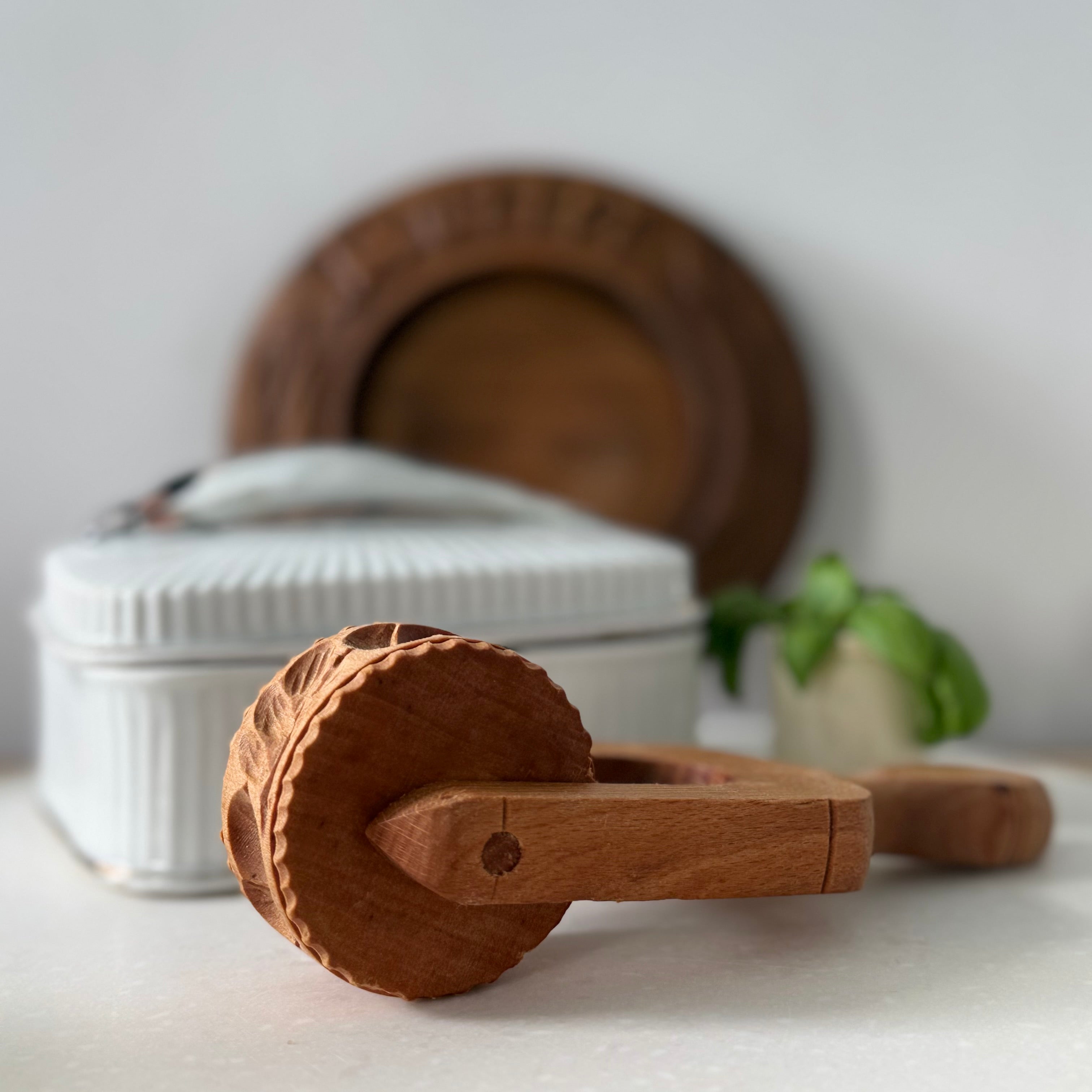 Antique Treen Butter Roller Acorn Carved