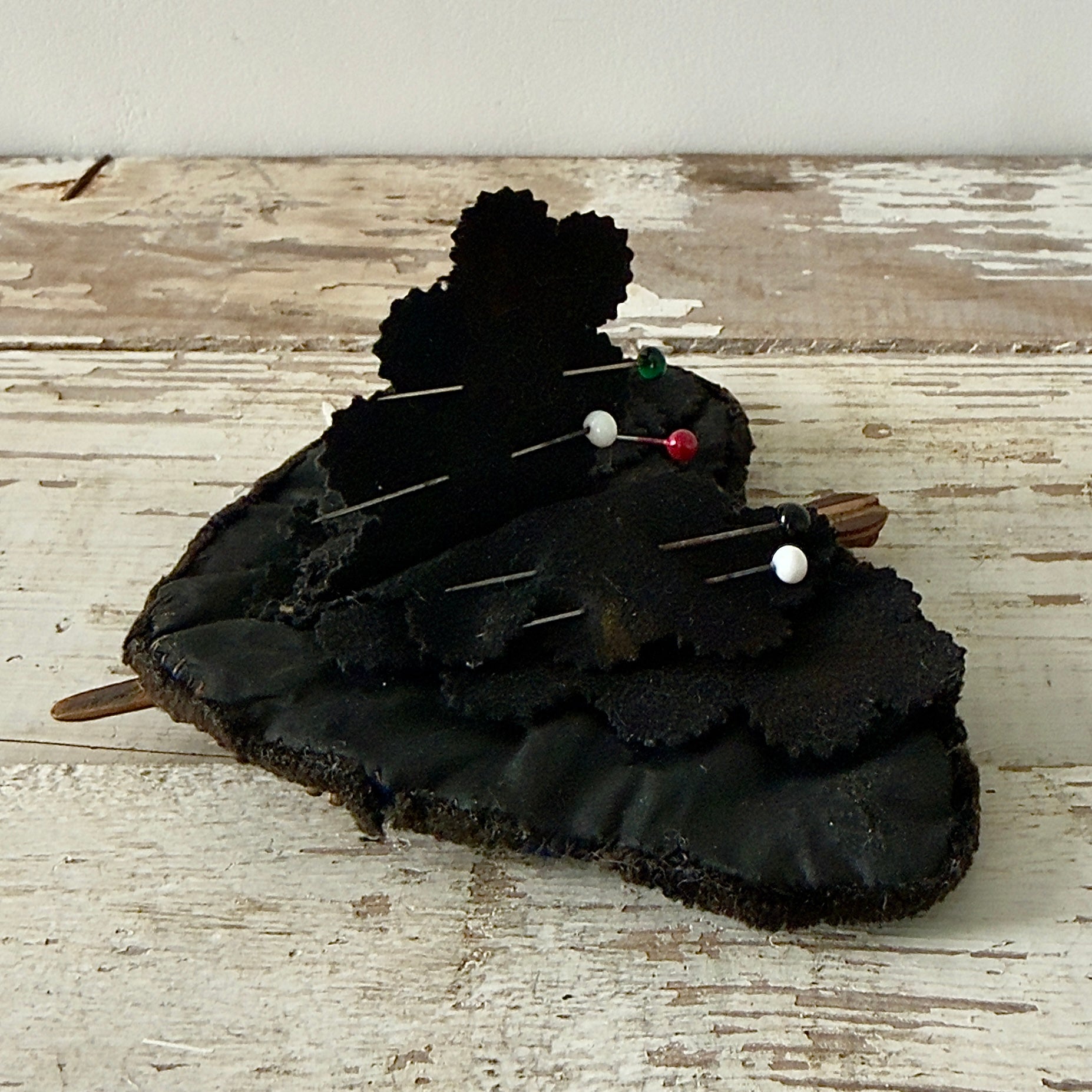 Antique Victorian Beaded Butterfly Needle Book / Pincushion with Turned Wooden Body