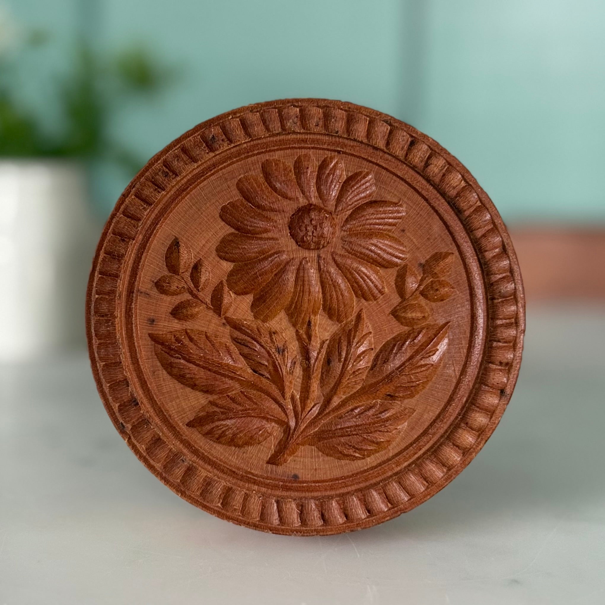 Vintage Carved Wooden Floral Butter Stamp / Treen Dairy Mould