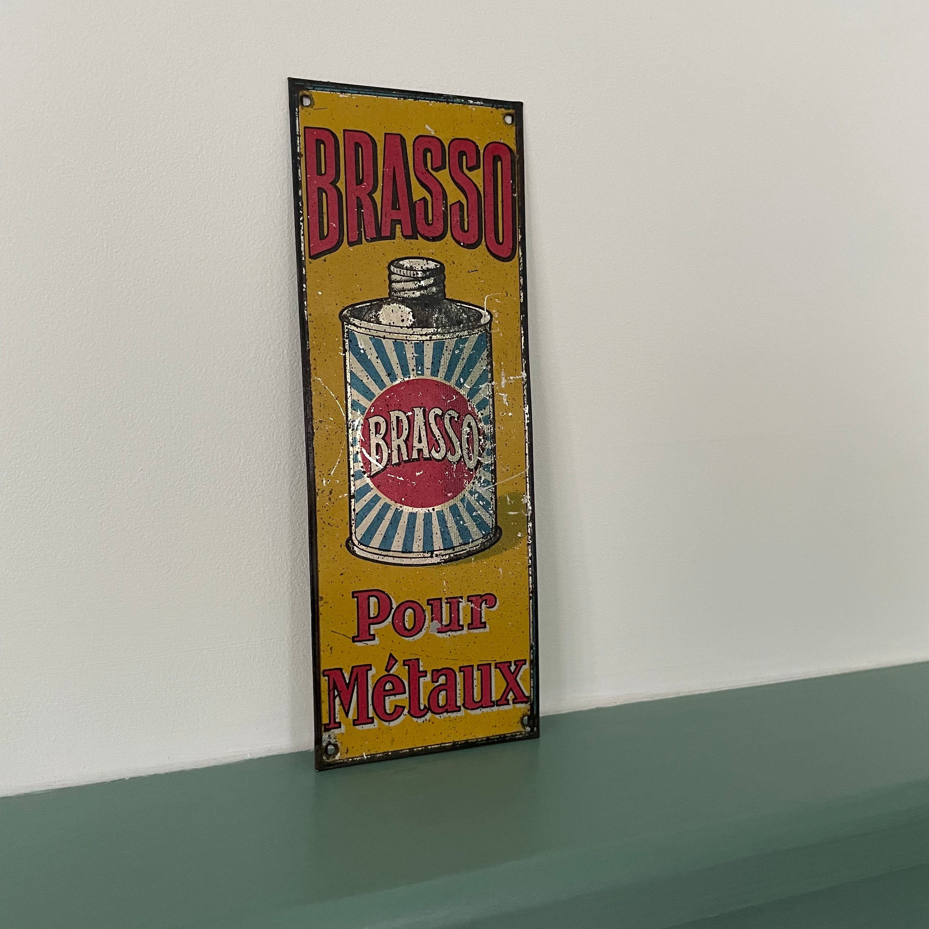 Vintage Brasso Tin Sign Door Plate – French “Brasso Pour Métaux” c.1920-1930s