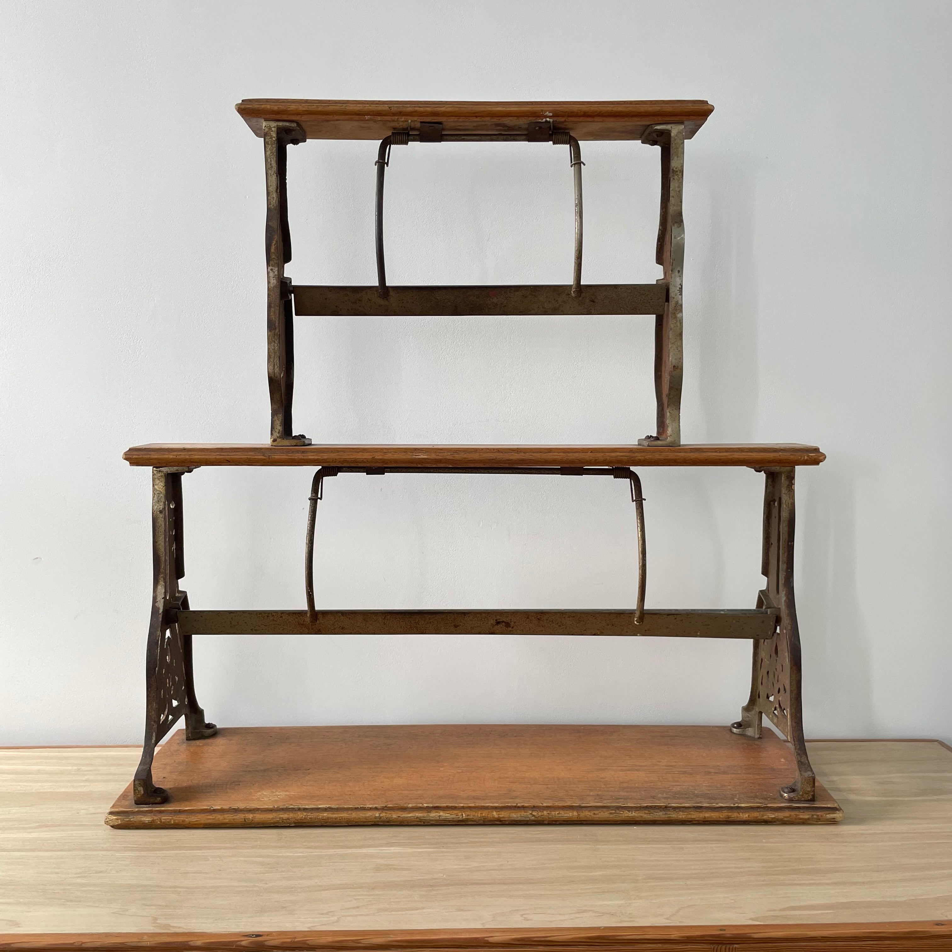Antique Victorian Twin Roll Dispenser Stand – Cast Iron & Oak, c.1890s